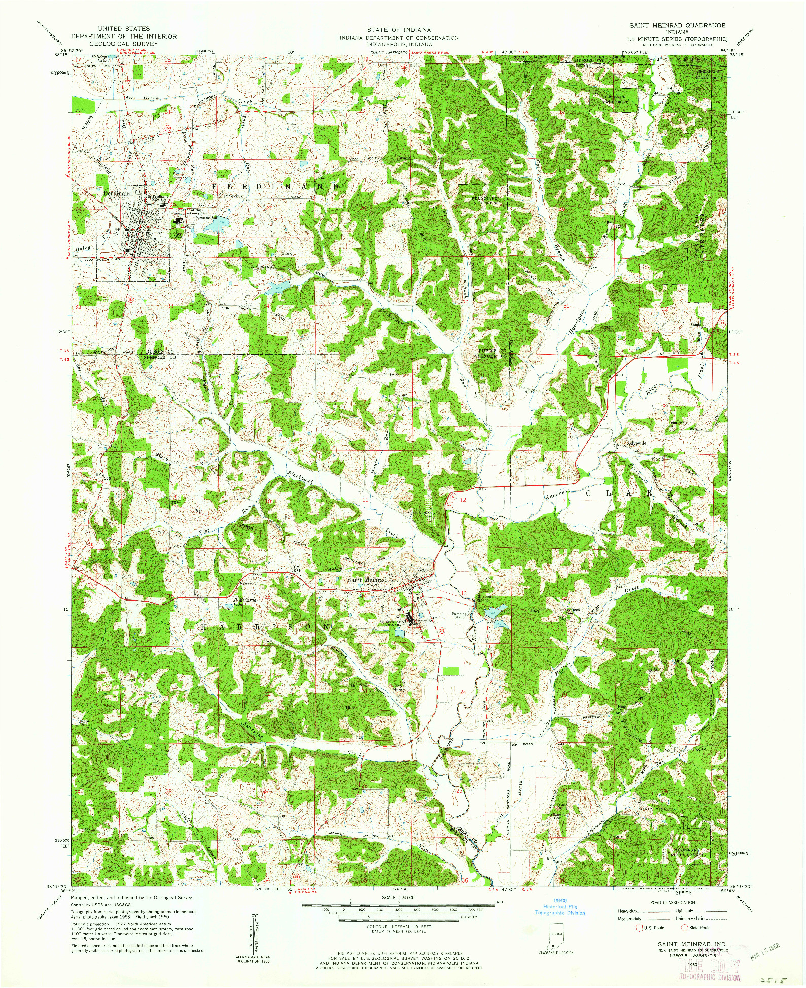 USGS 1:24000-SCALE QUADRANGLE FOR SAINT MEINRAD, IN 1960