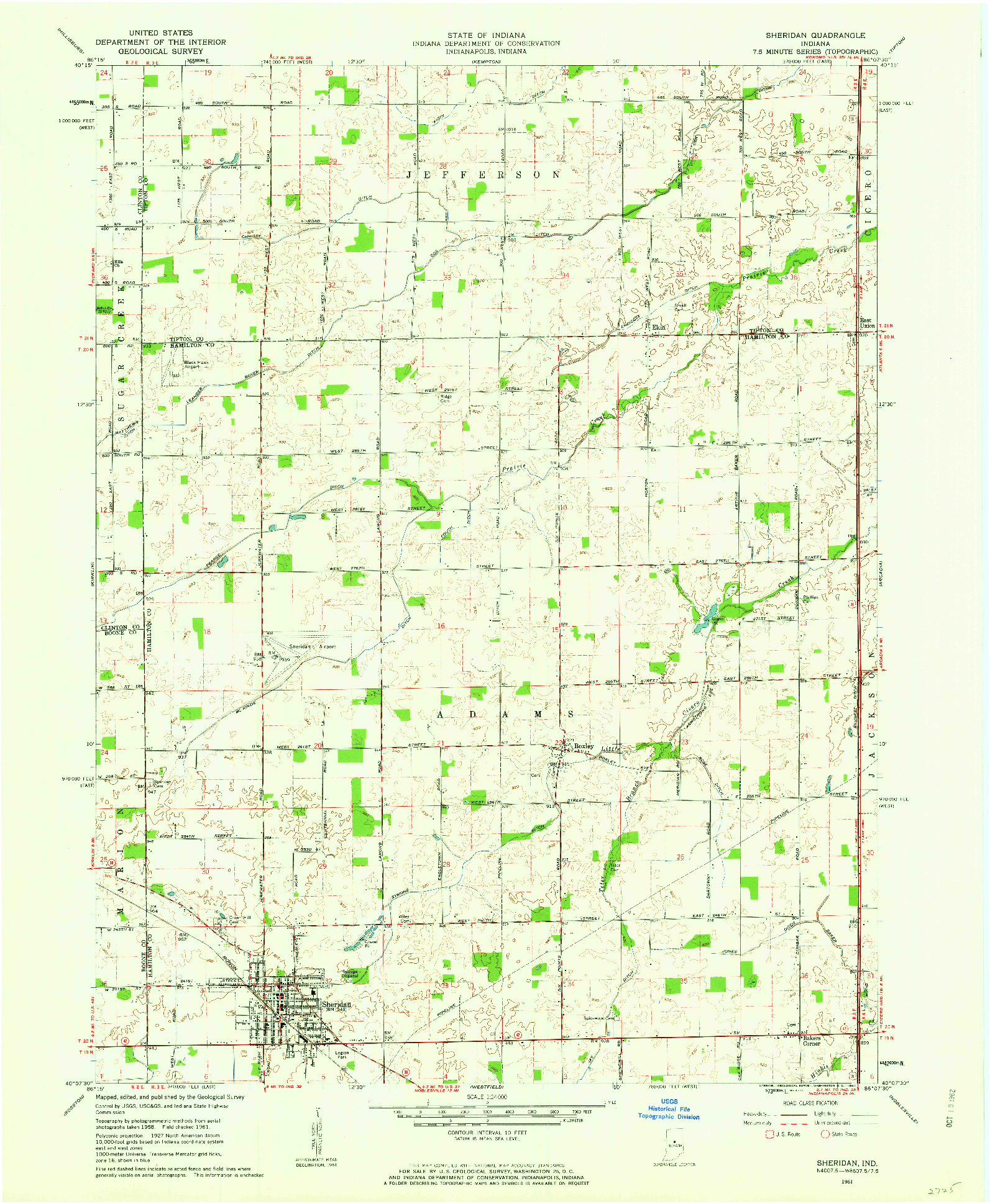 USGS 1:24000-SCALE QUADRANGLE FOR SHERIDAN, IN 1961