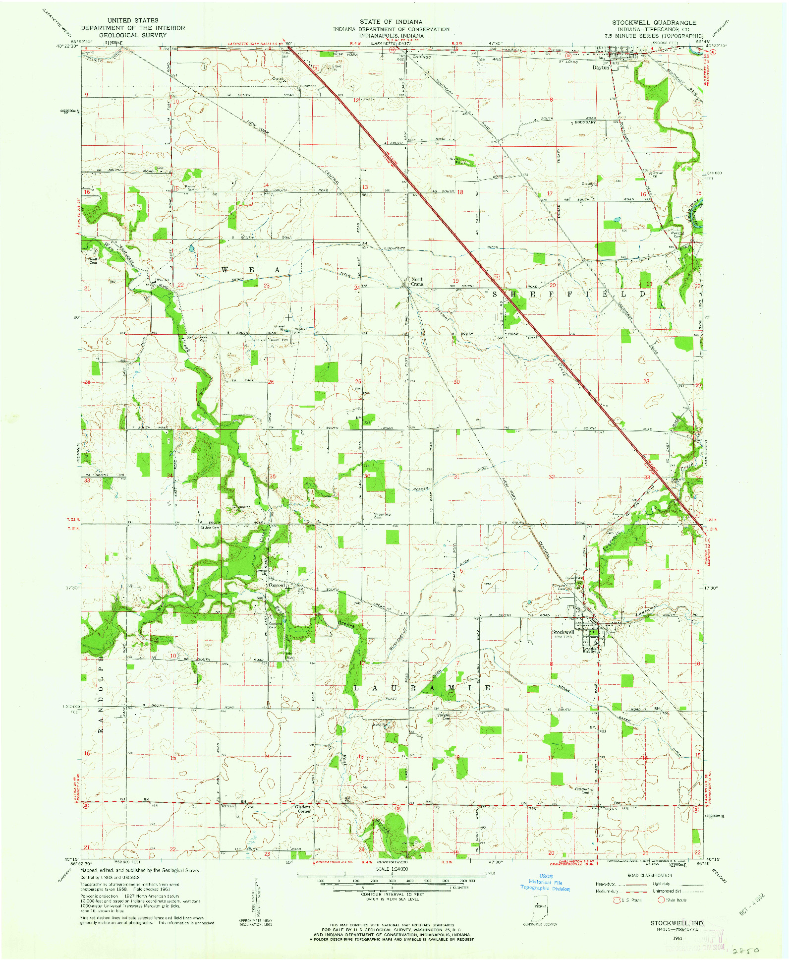 USGS 1:24000-SCALE QUADRANGLE FOR STOCKWELL, IN 1961