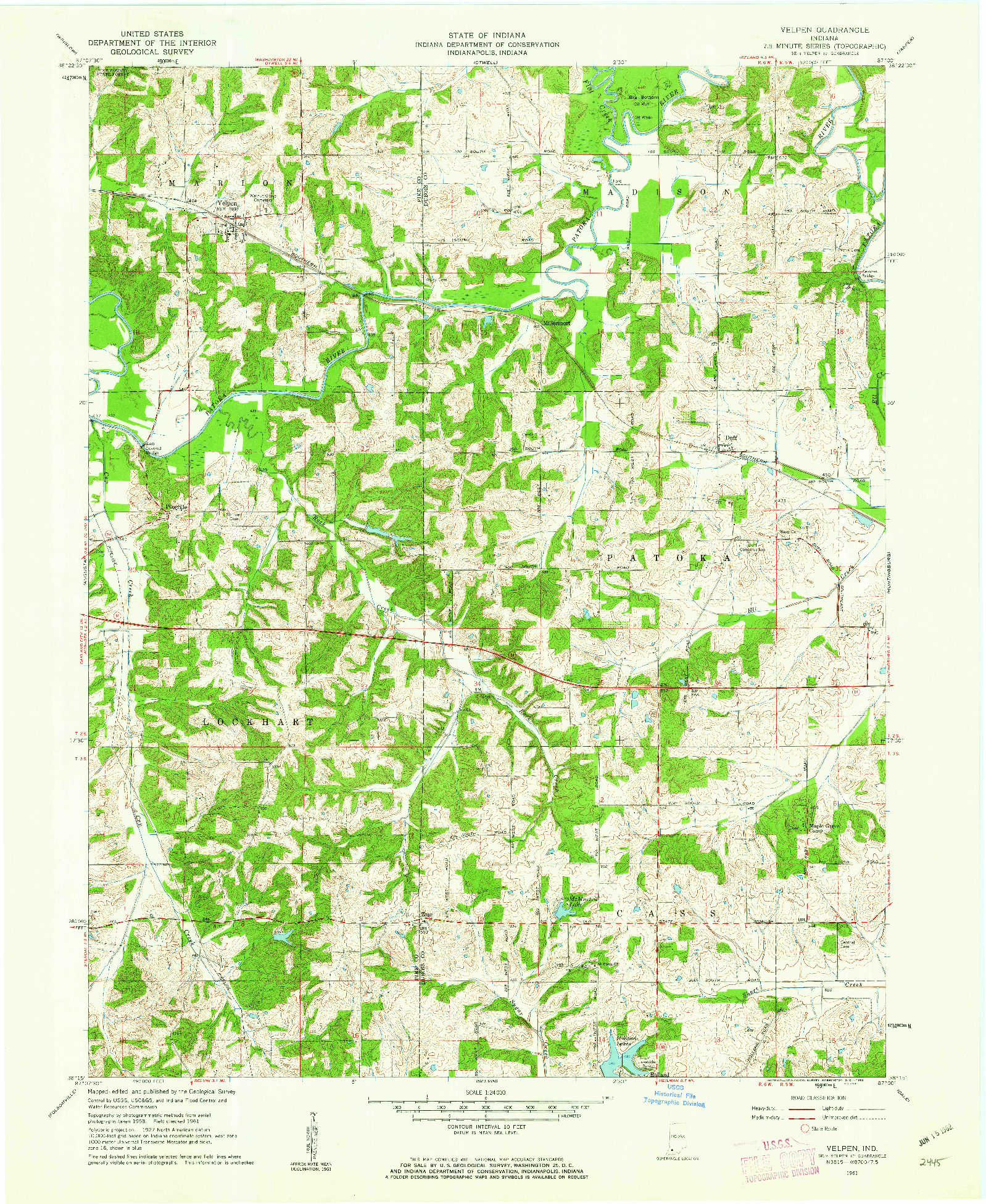 USGS 1:24000-SCALE QUADRANGLE FOR VELPEN, IN 1961