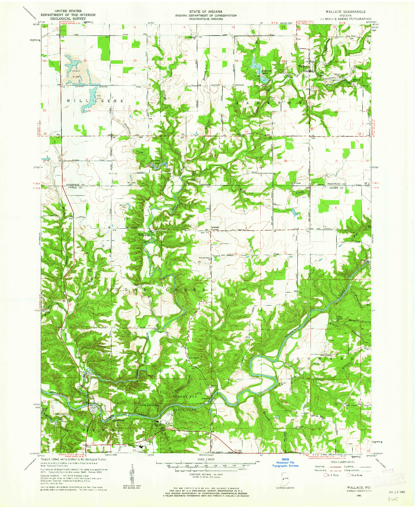 USGS 1:24000-SCALE QUADRANGLE FOR WALLACE, IN 1961