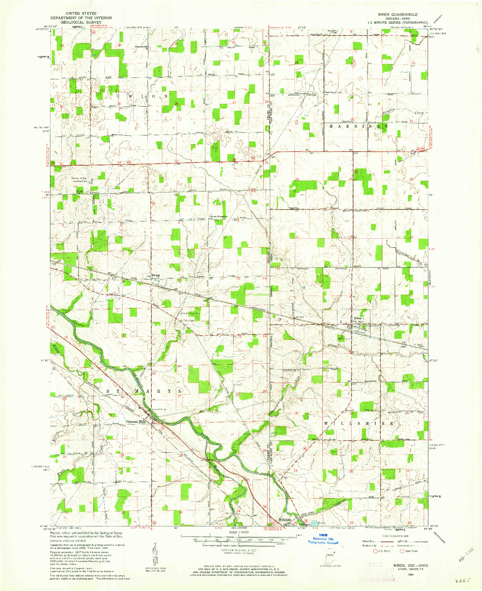 USGS 1:24000-SCALE QUADRANGLE FOR WREN, IN 1960