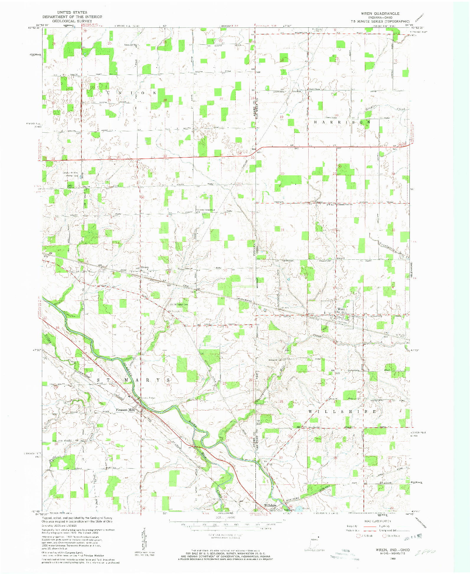 USGS 1:24000-SCALE QUADRANGLE FOR WREN, IN 1960