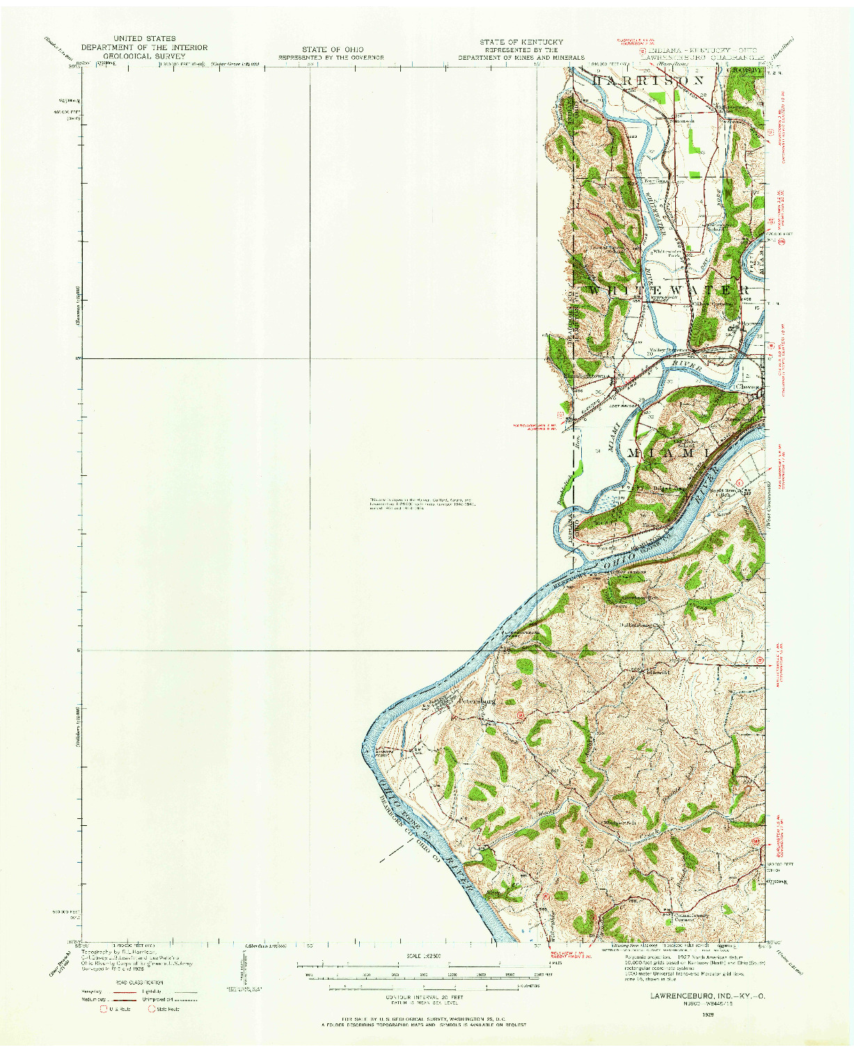 USGS 1:62500-SCALE QUADRANGLE FOR LAWRENCEBURG, IN 1928