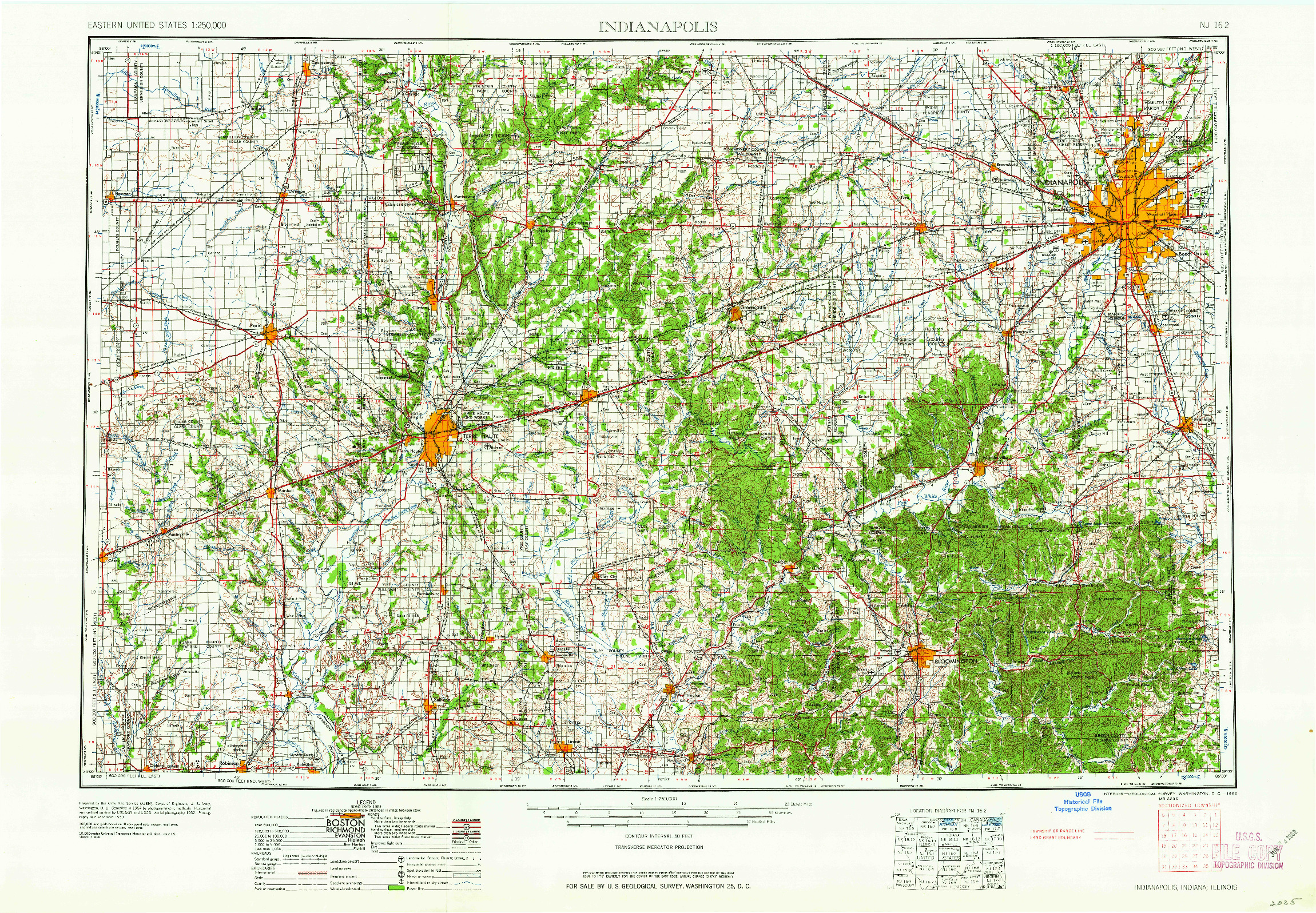 USGS 1:250000-SCALE QUADRANGLE FOR INDIANAPOLIS, IN 1962