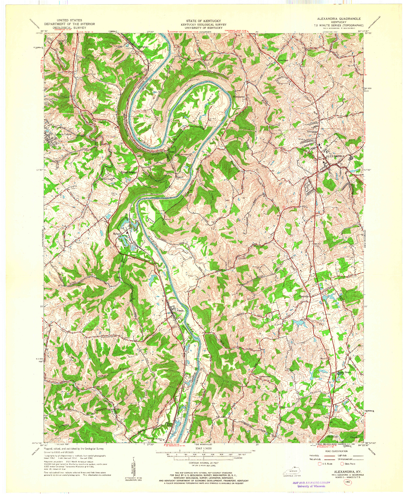 USGS 1:24000-SCALE QUADRANGLE FOR ALEXANDRIA, KY 1961