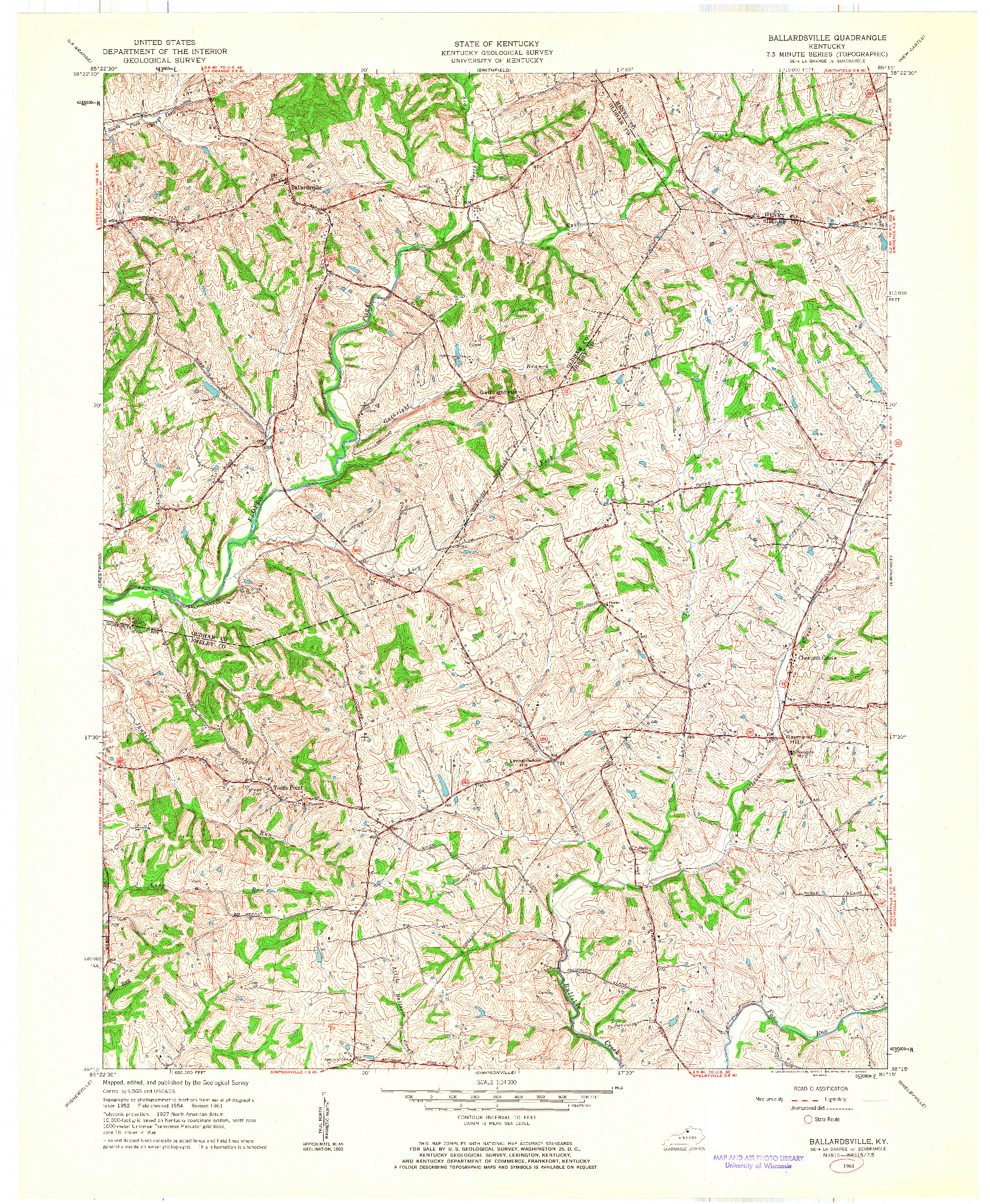 USGS 1:24000-SCALE QUADRANGLE FOR BALLARDSVILLE, KY 1961