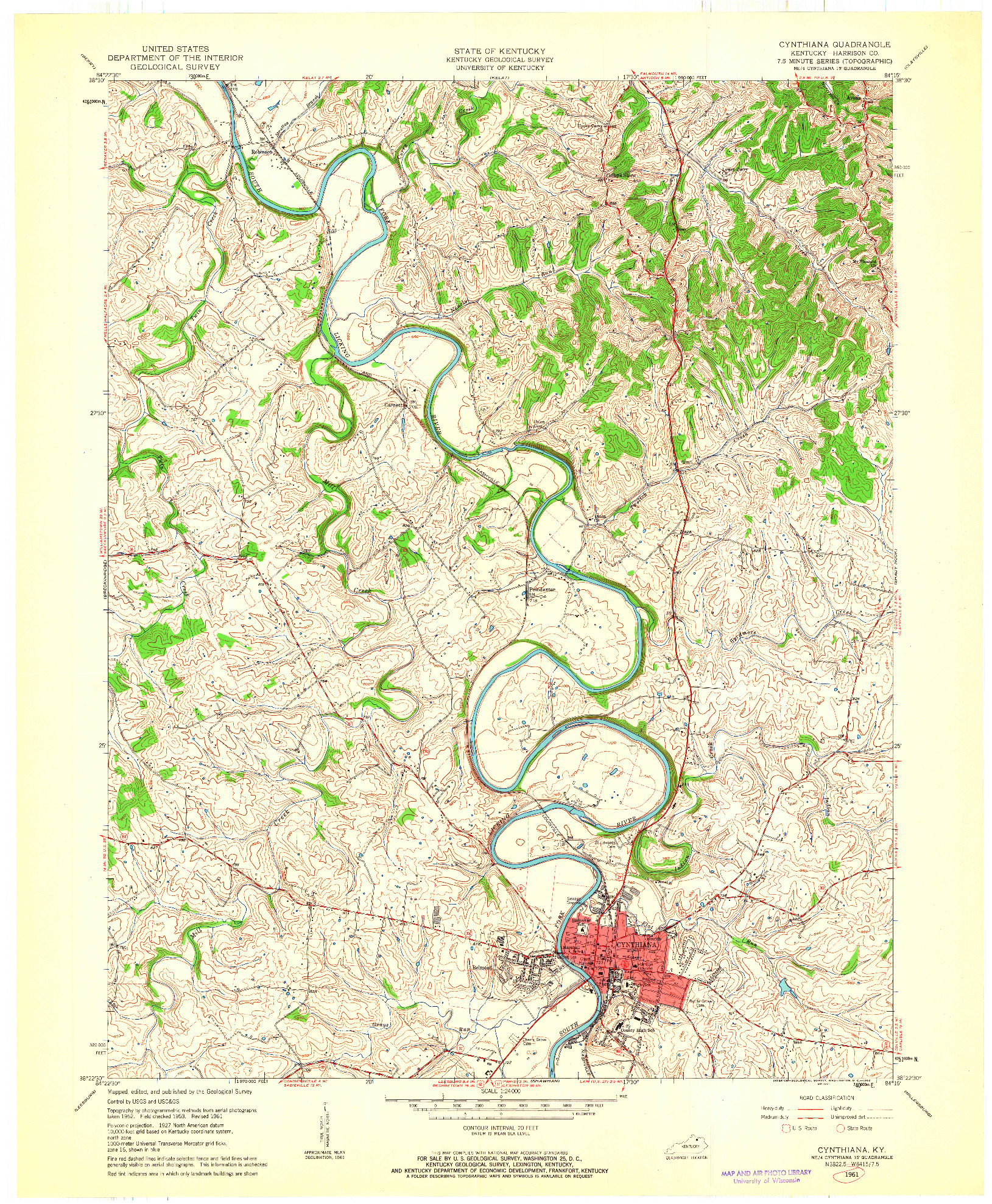 USGS 1:24000-SCALE QUADRANGLE FOR CYNTHIANA, KY 1961