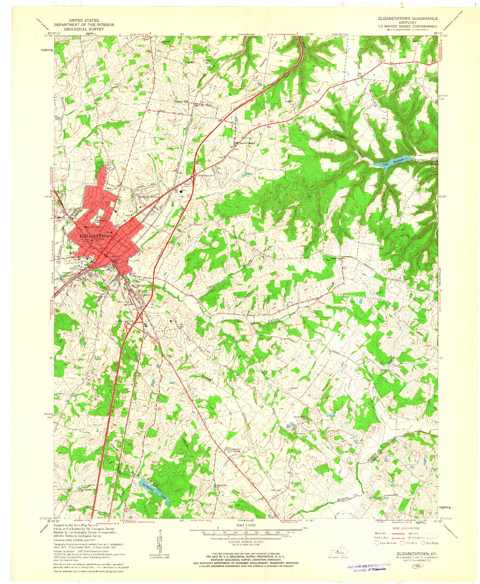 USGS 1:24000-SCALE QUADRANGLE FOR ELIZABETHTOWN, KY 1960