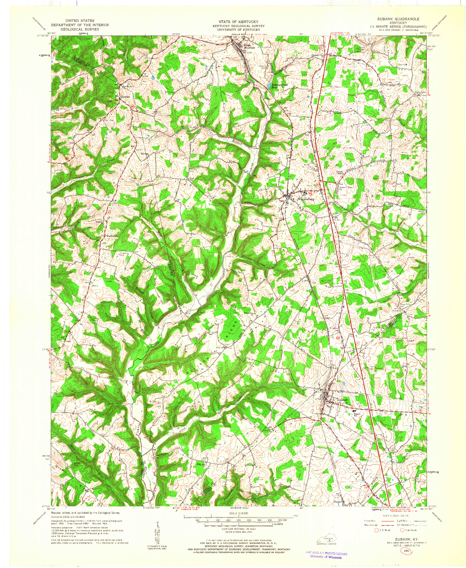 USGS 1:24000-SCALE QUADRANGLE FOR EUBANK, KY 1961