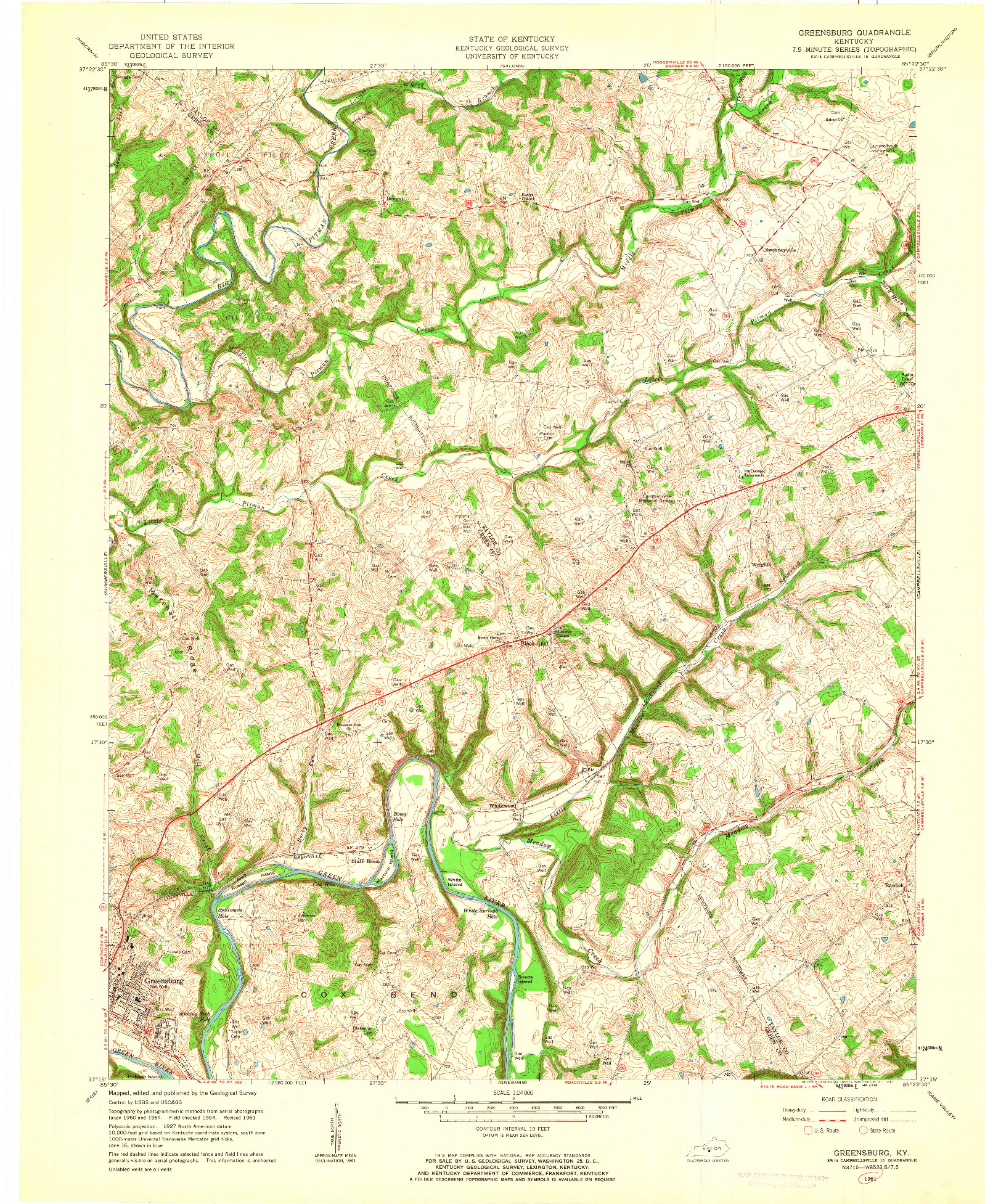 USGS 1:24000-SCALE QUADRANGLE FOR GREENSBURG, KY 1961