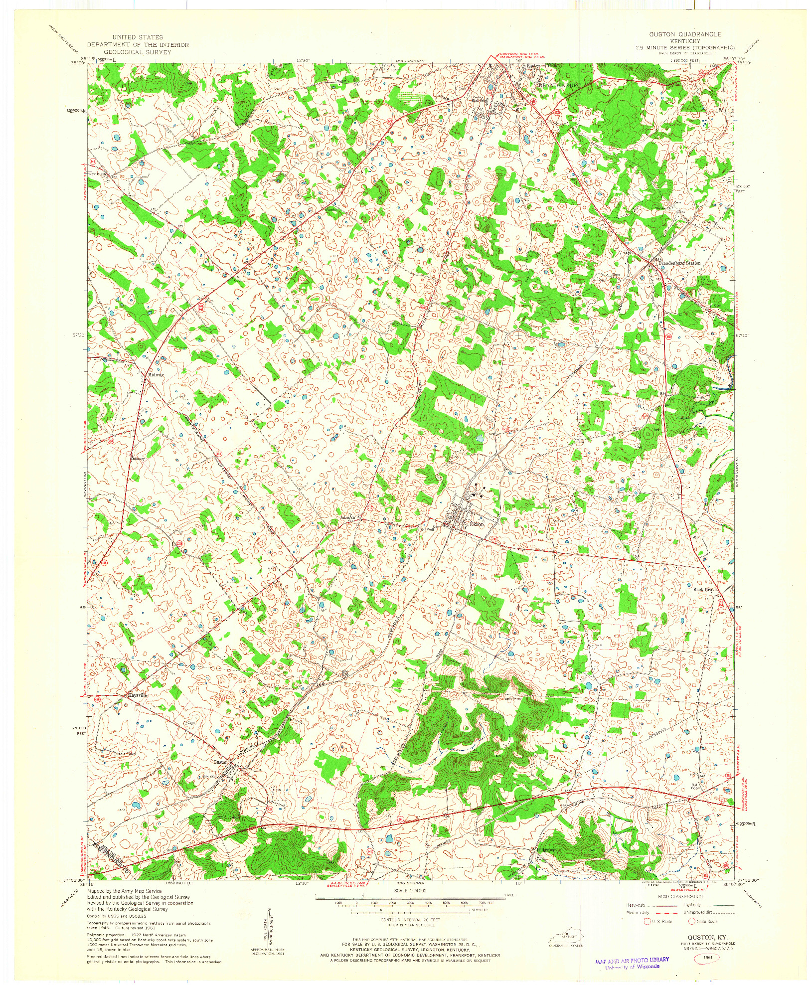 USGS 1:24000-SCALE QUADRANGLE FOR GUSTON, KY 1961