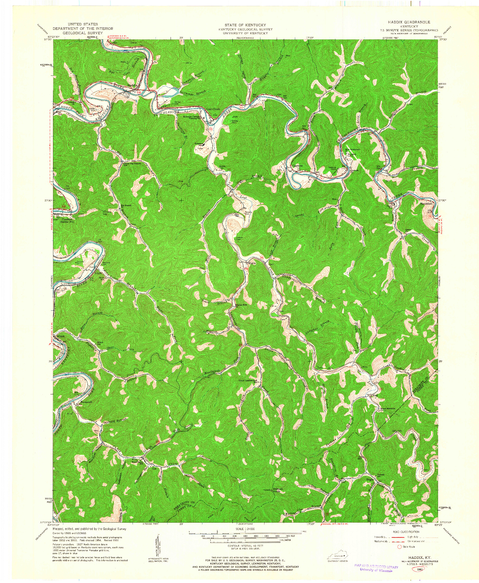 USGS 1:24000-SCALE QUADRANGLE FOR HADDIX, KY 1961