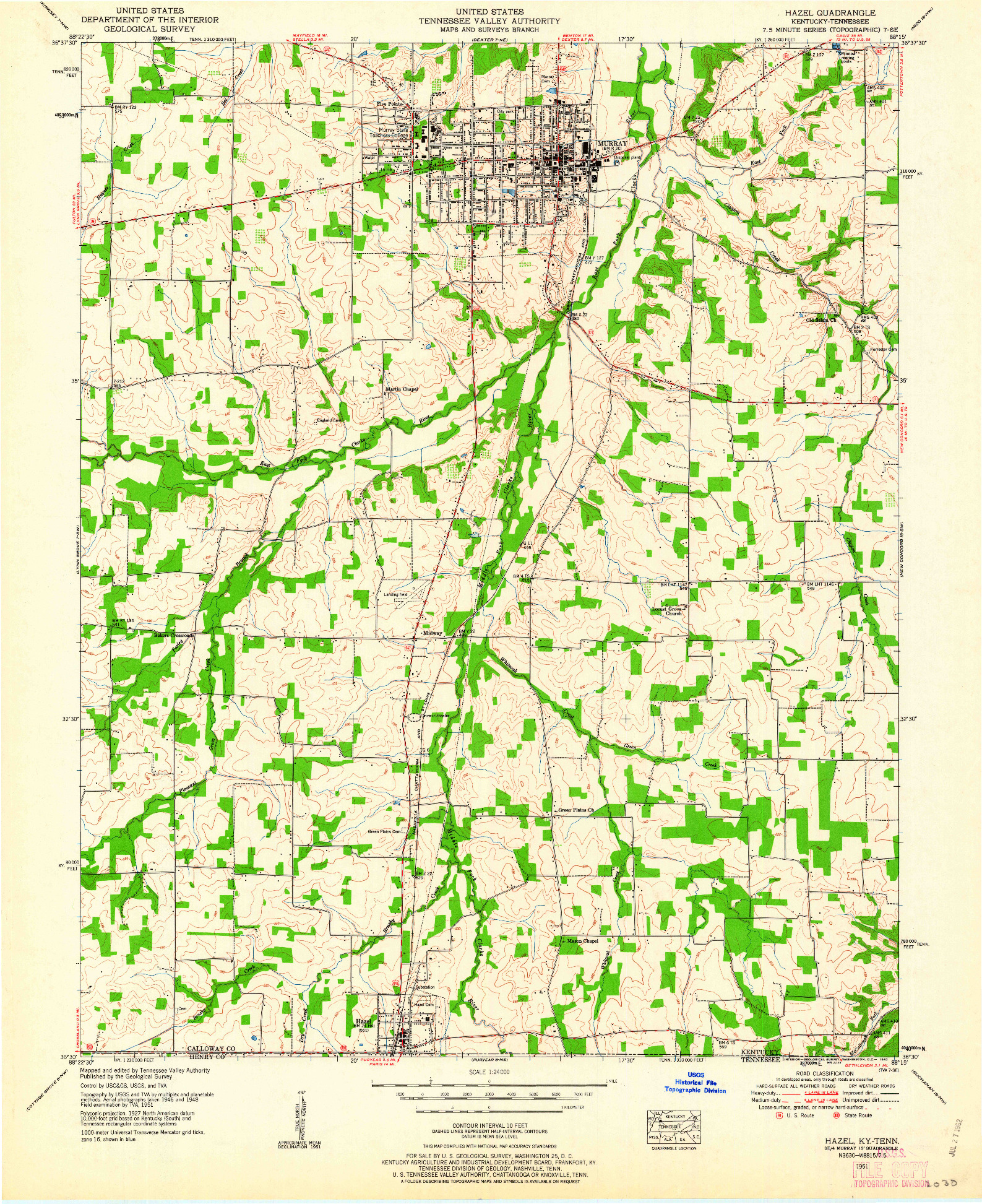 USGS 1:24000-SCALE QUADRANGLE FOR HAZEL, KY 1951