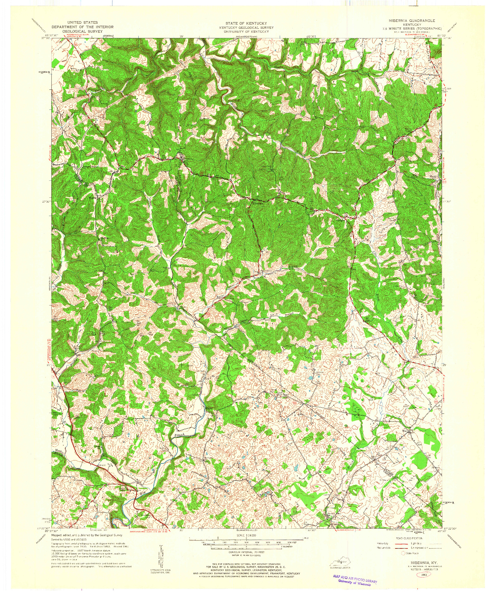 USGS 1:24000-SCALE QUADRANGLE FOR HIBERNIA, KY 1961