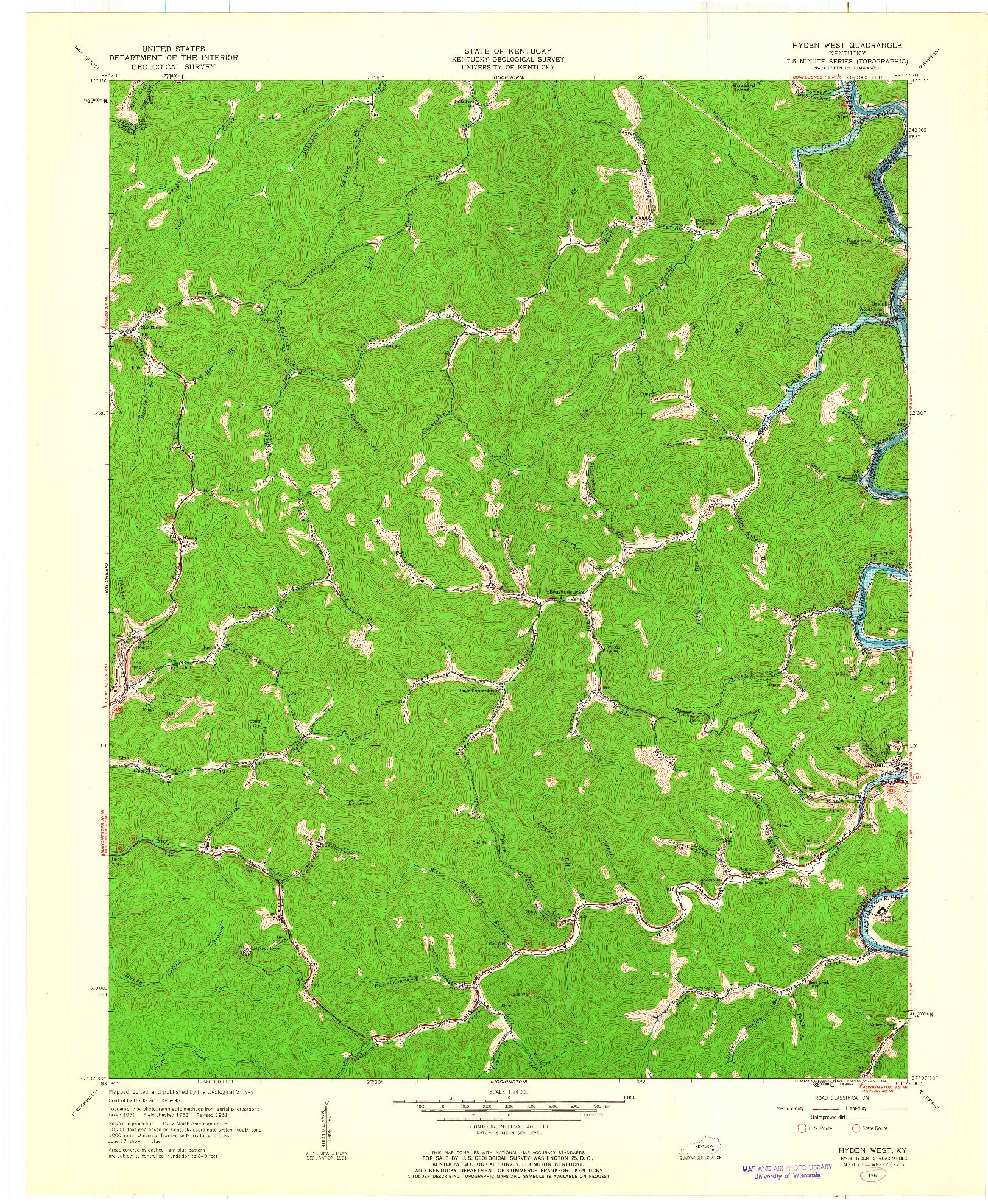 USGS 1:24000-SCALE QUADRANGLE FOR HYDEN WEST, KY 1961