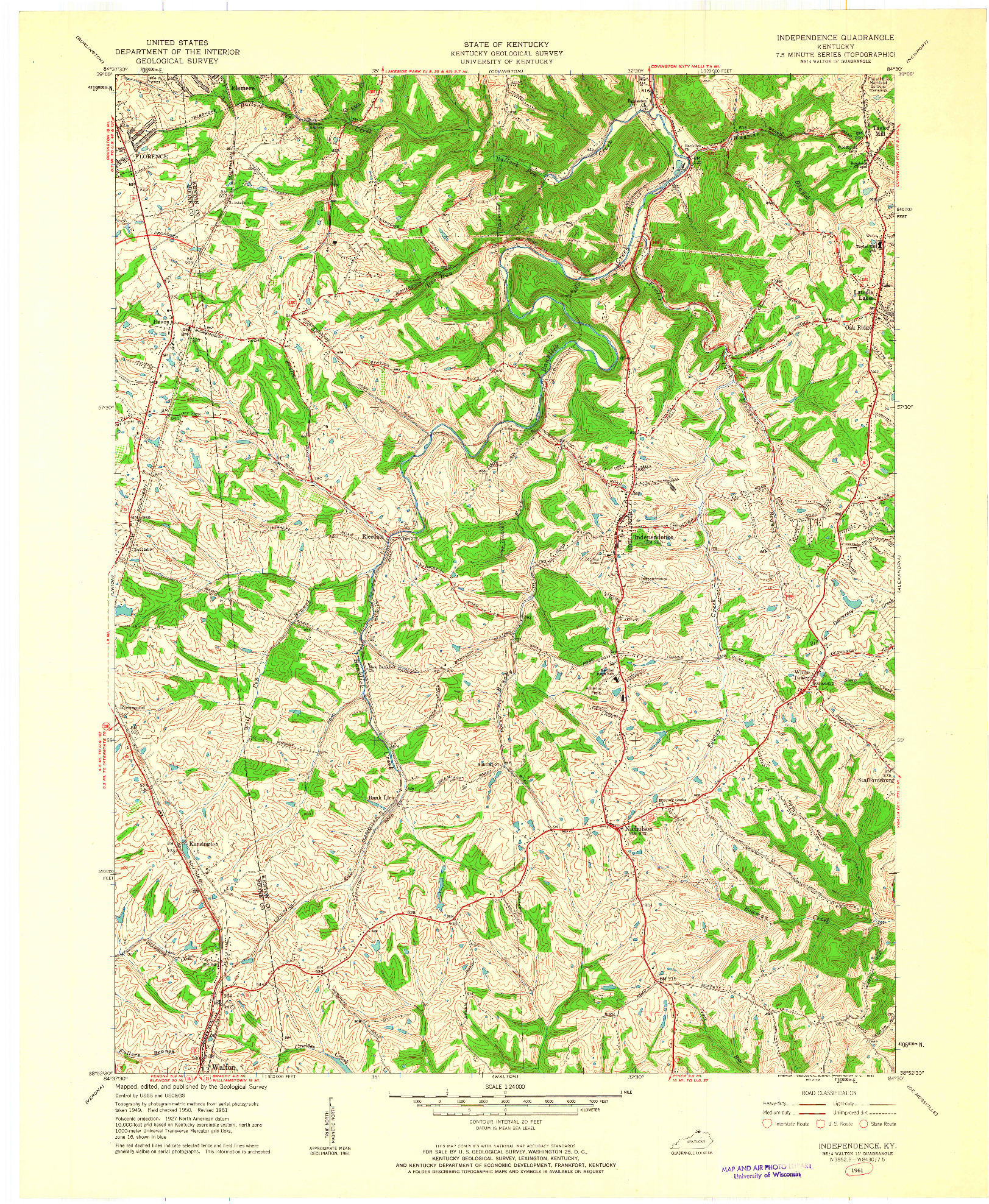 USGS 1:24000-SCALE QUADRANGLE FOR INDEPENDENCE, KY 1961