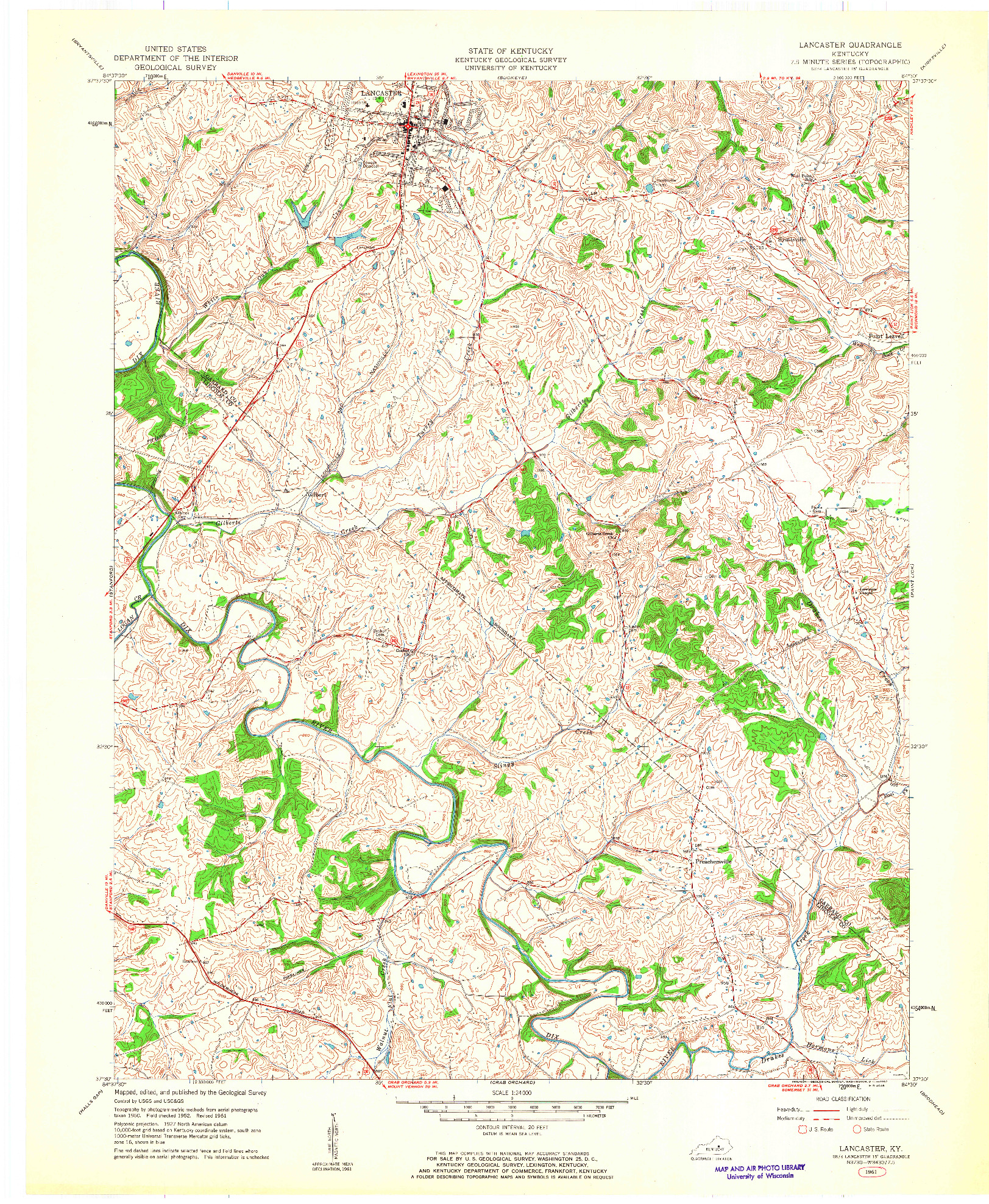 USGS 1:24000-SCALE QUADRANGLE FOR LANCASTER, KY 1961