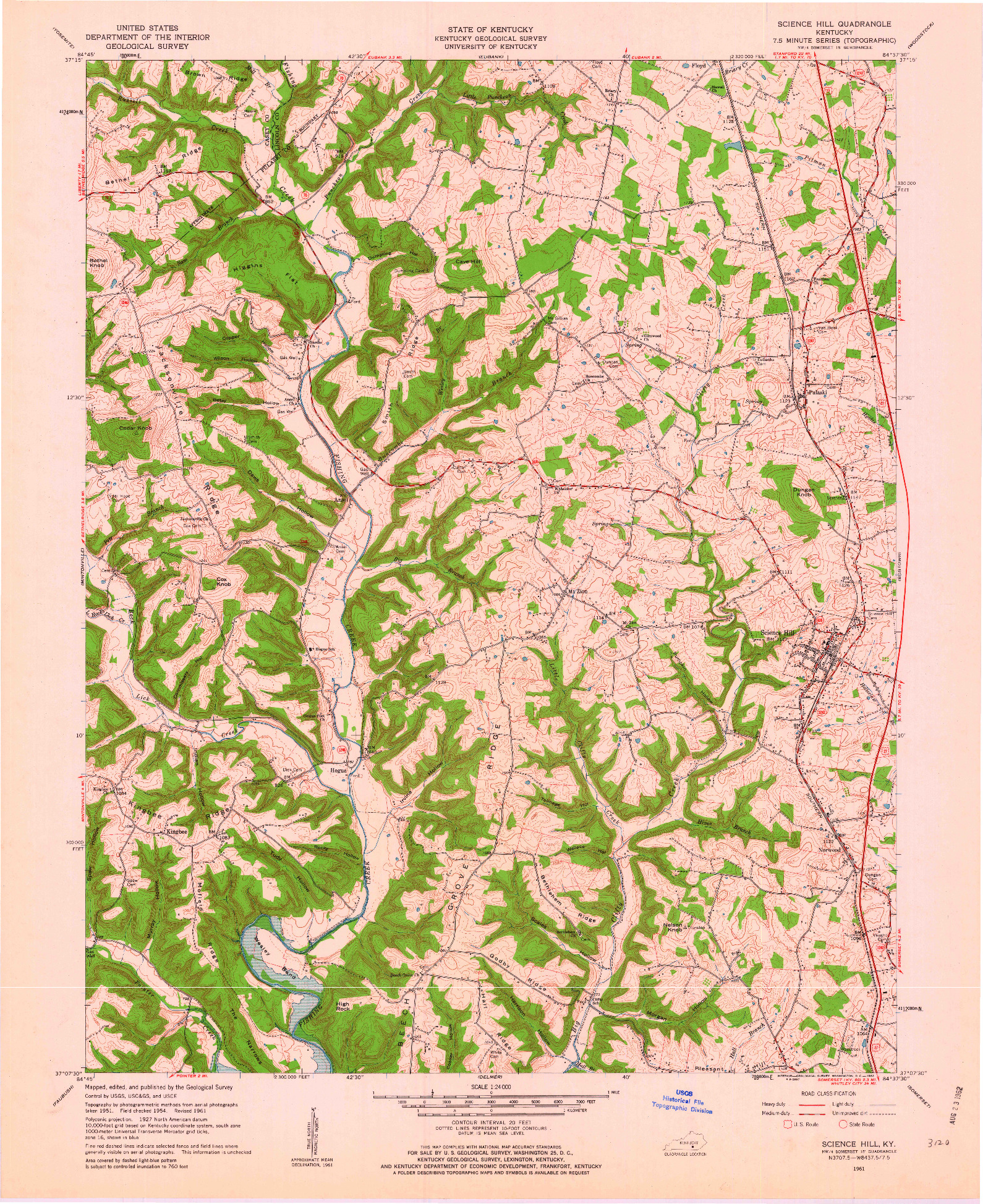 USGS 1:24000-SCALE QUADRANGLE FOR SCIENCE HILL, KY 1961