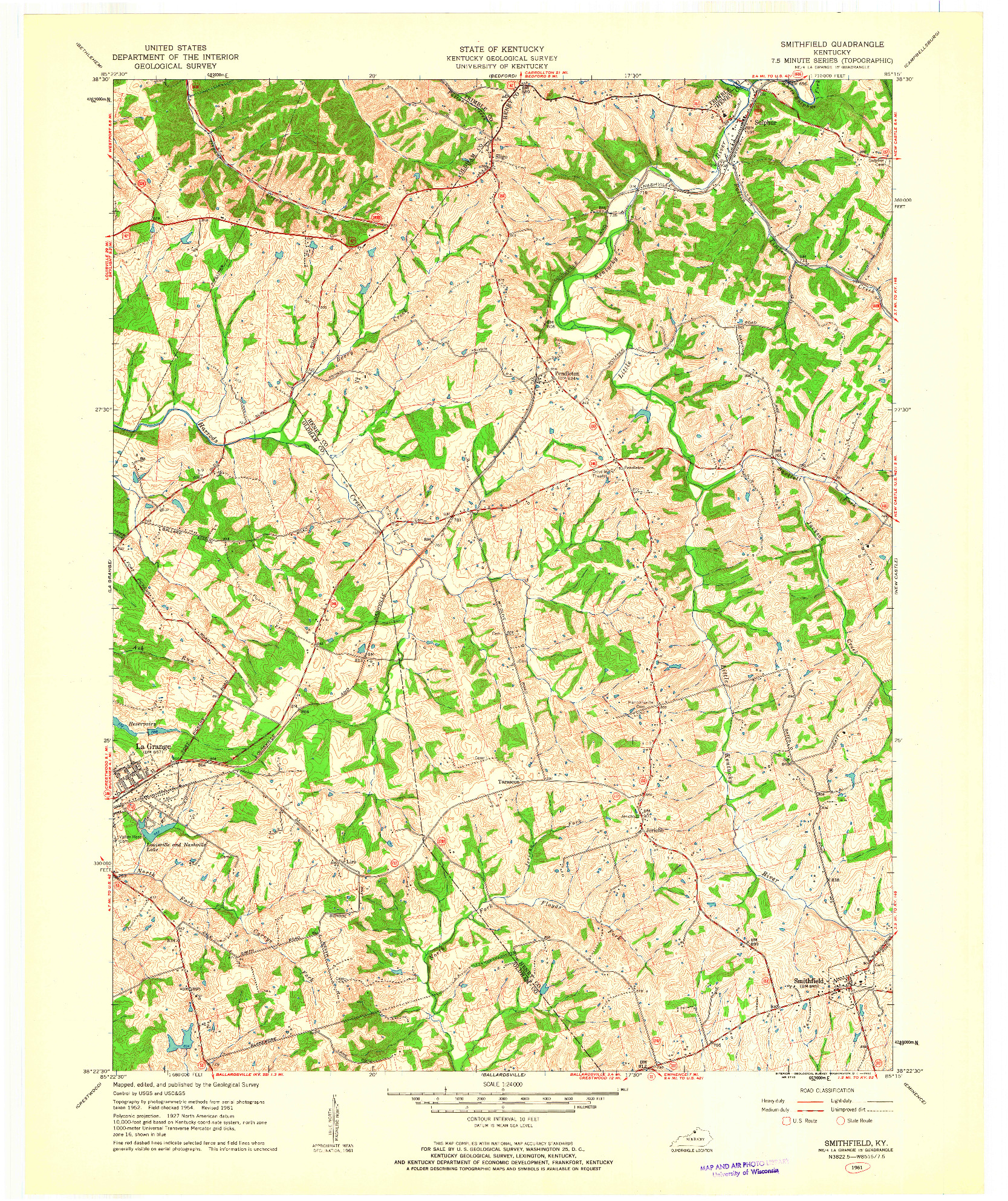 USGS 1:24000-SCALE QUADRANGLE FOR SMITHFIELD, KY 1961