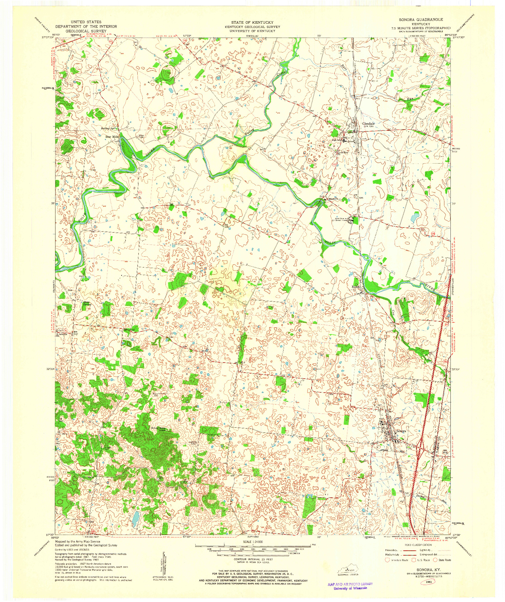 USGS 1:24000-SCALE QUADRANGLE FOR SONORA, KY 1961