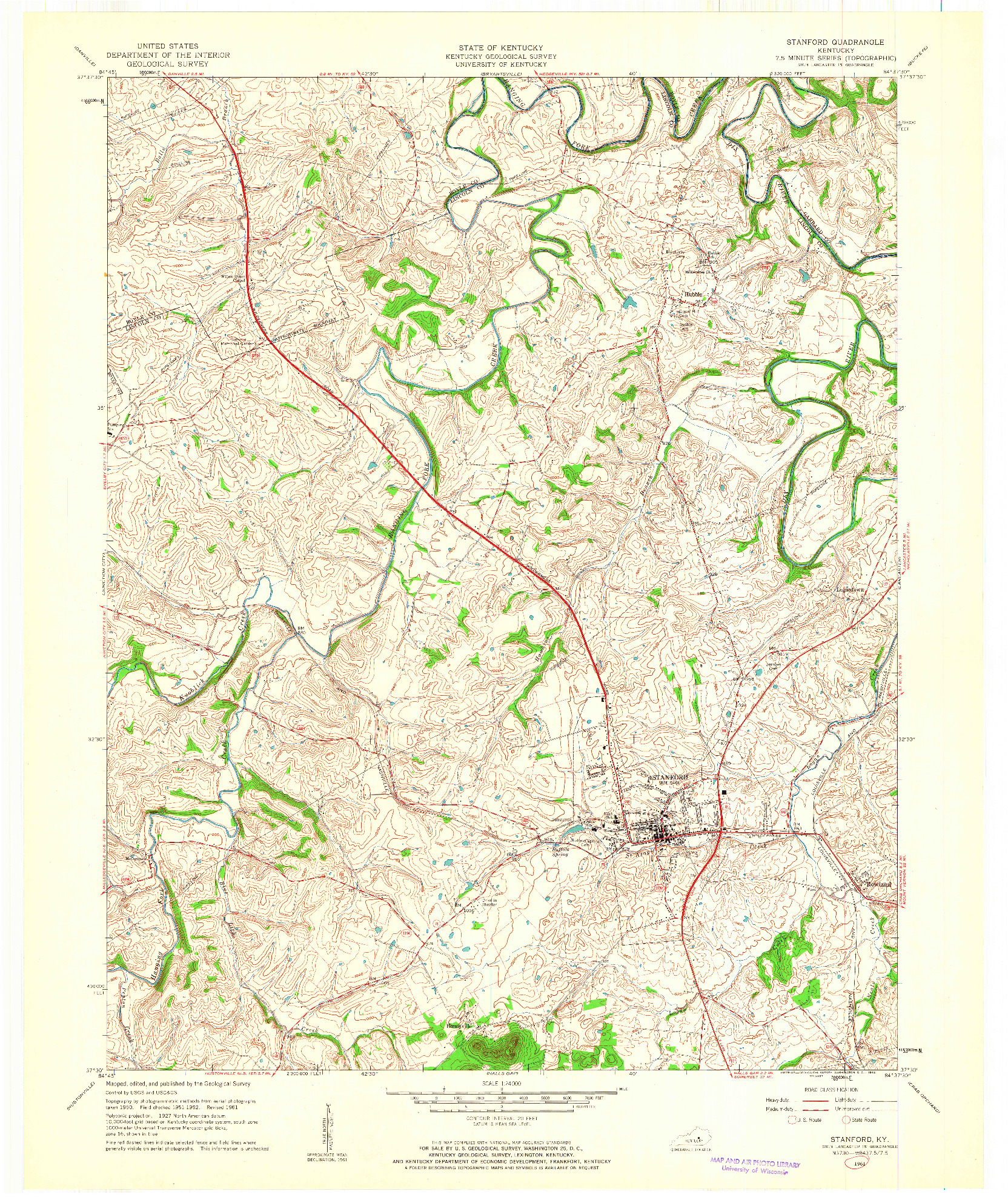 USGS 1:24000-SCALE QUADRANGLE FOR STANFORD, KY 1961