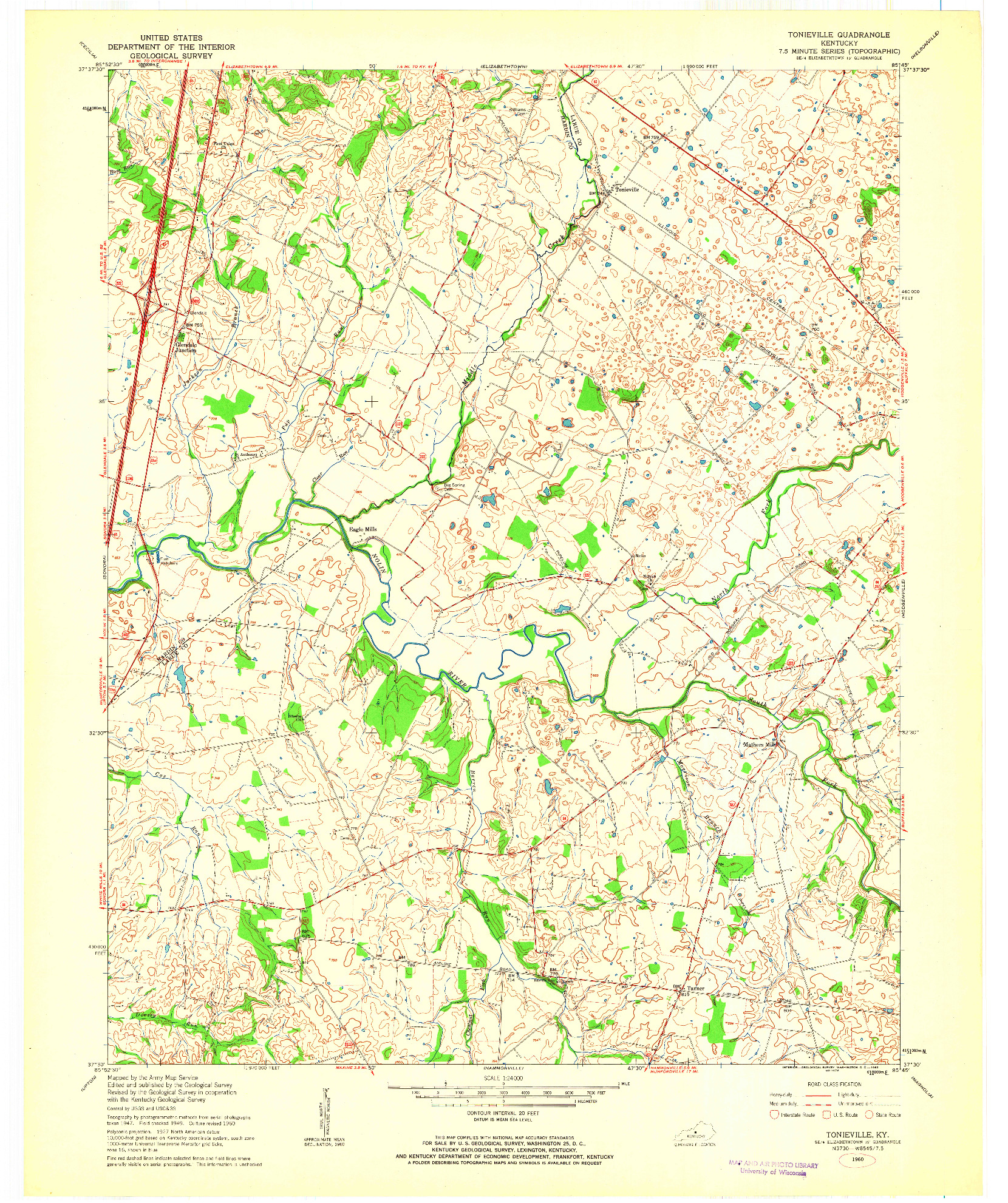 USGS 1:24000-SCALE QUADRANGLE FOR TONIEVILLE, KY 1960