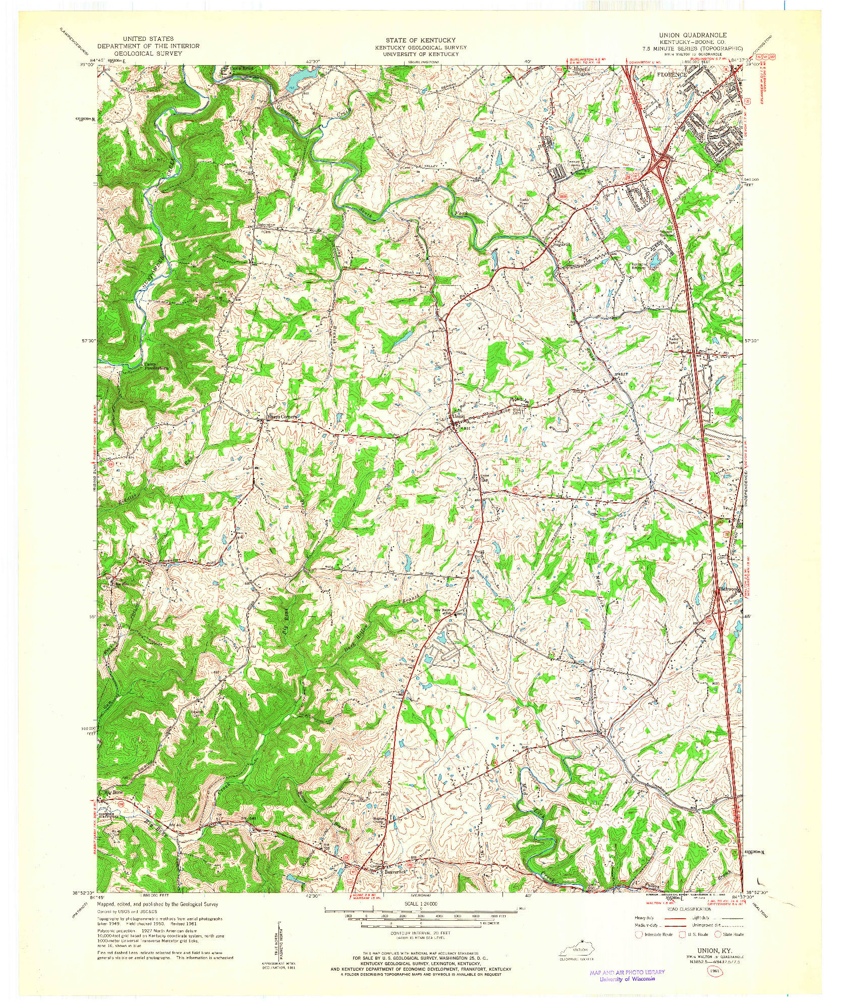USGS 1:24000-SCALE QUADRANGLE FOR UNION, KY 1961