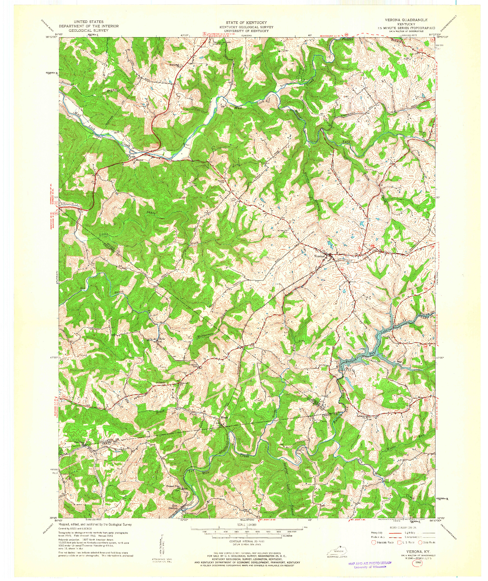 USGS 1:24000-SCALE QUADRANGLE FOR VERONA, KY 1961