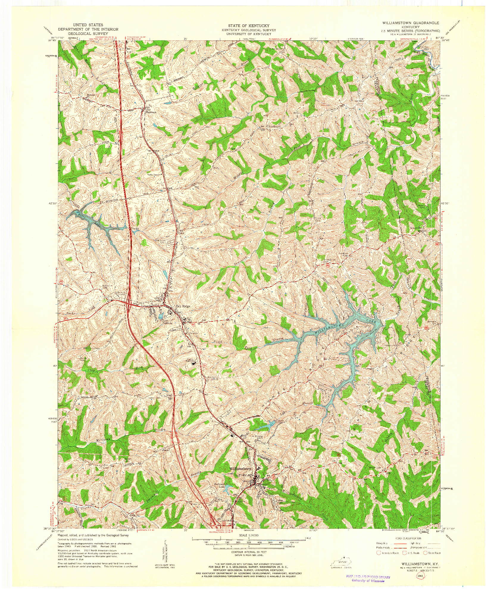 USGS 1:24000-SCALE QUADRANGLE FOR WILLIAMSTOWN, KY 1961