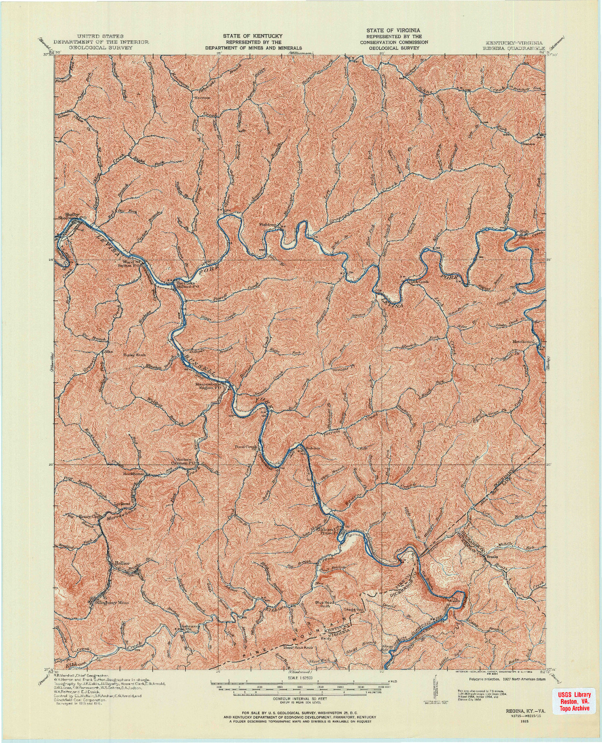 USGS 1:62500-SCALE QUADRANGLE FOR REGINA, KY 1915