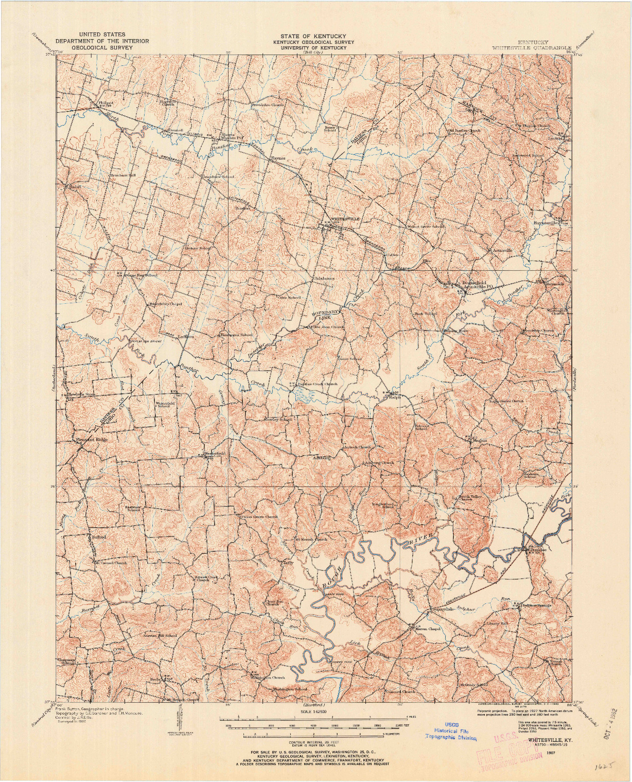 USGS 1:62500-SCALE QUADRANGLE FOR WHITESVILLE, KY 1907