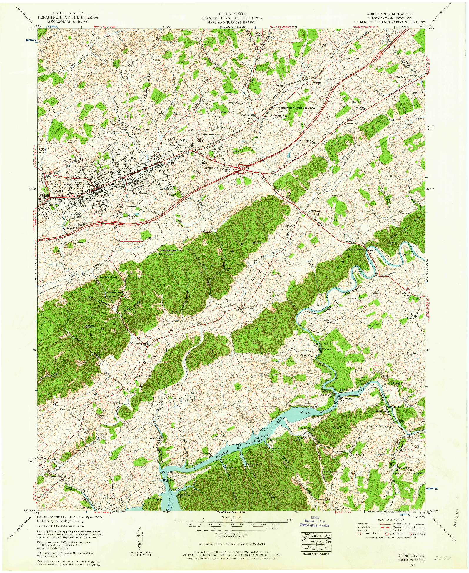 USGS 1:24000-SCALE QUADRANGLE FOR ABINGDON, VA 1960