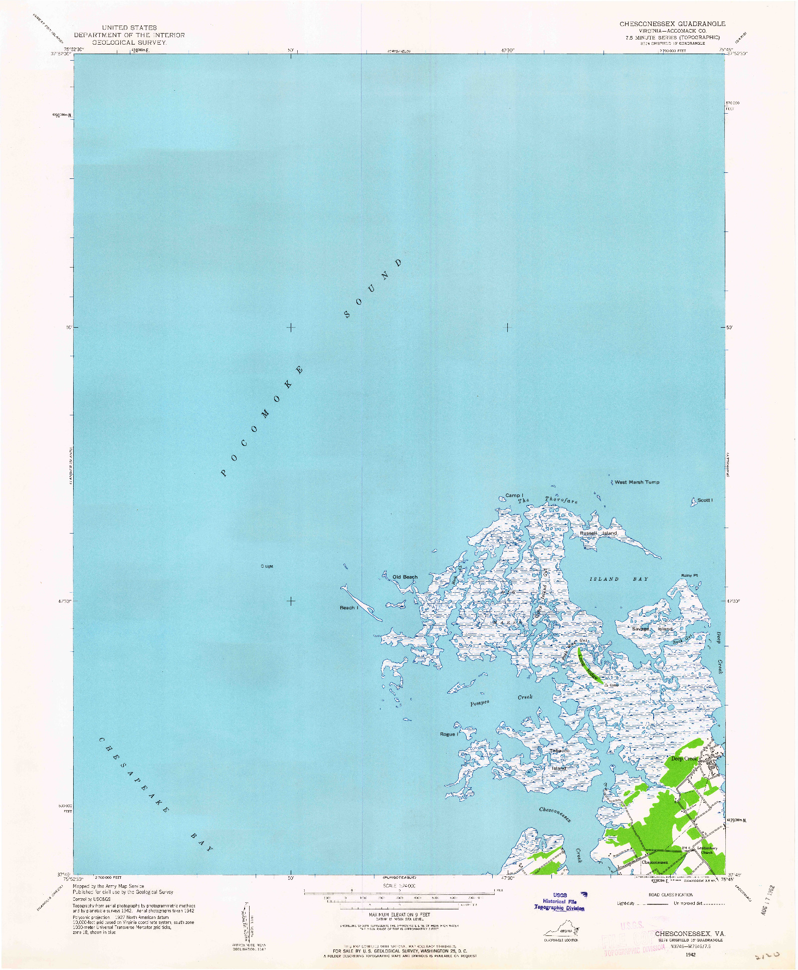 USGS 1:24000-SCALE QUADRANGLE FOR CHESCONESSEX, VA 1942