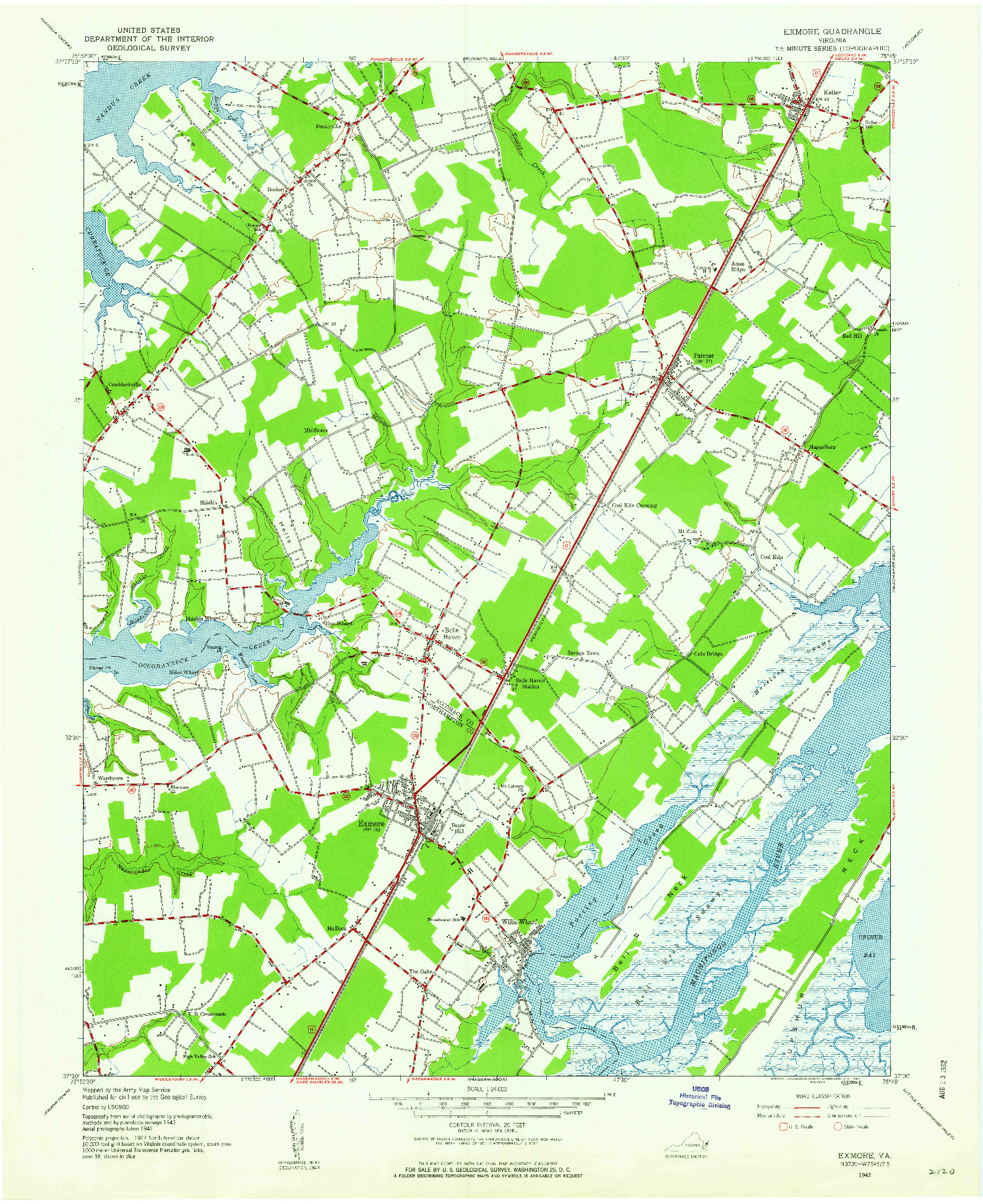 USGS 1:24000-SCALE QUADRANGLE FOR EXMORE, VA 1943