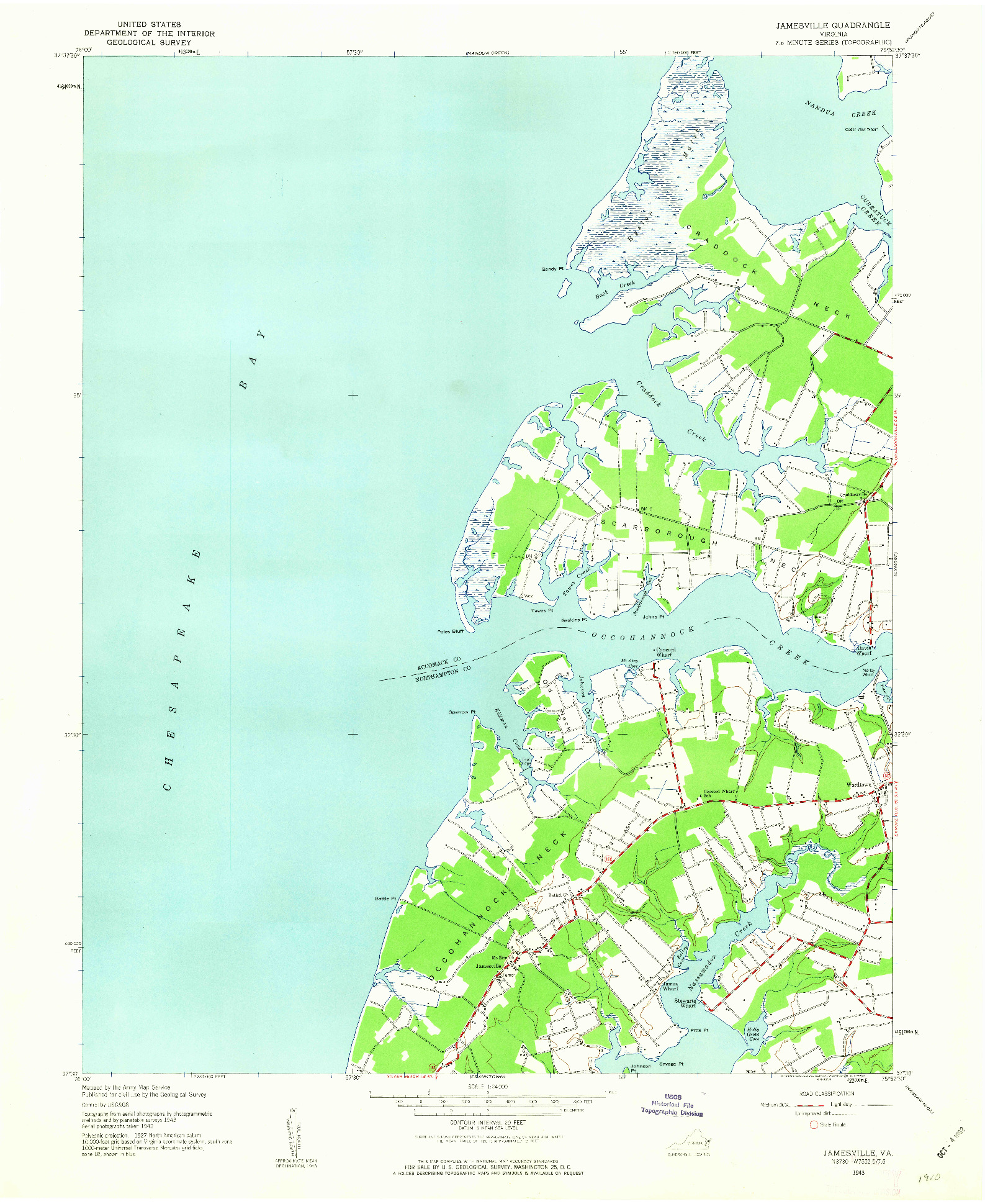 USGS 1:24000-SCALE QUADRANGLE FOR JAMESVILLE, VA 1943