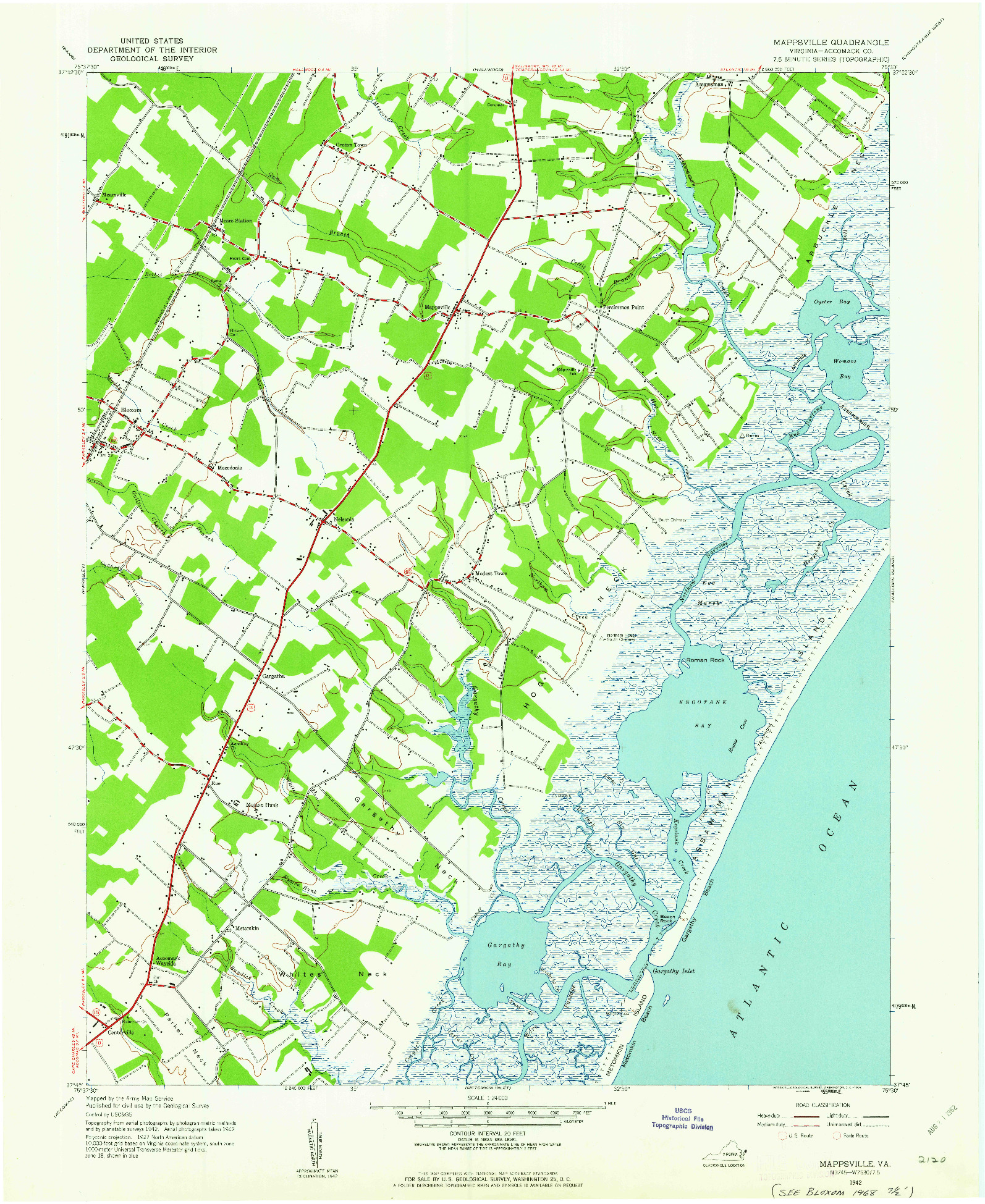 USGS 1:24000-SCALE QUADRANGLE FOR MAPPSVILLE, VA 1942