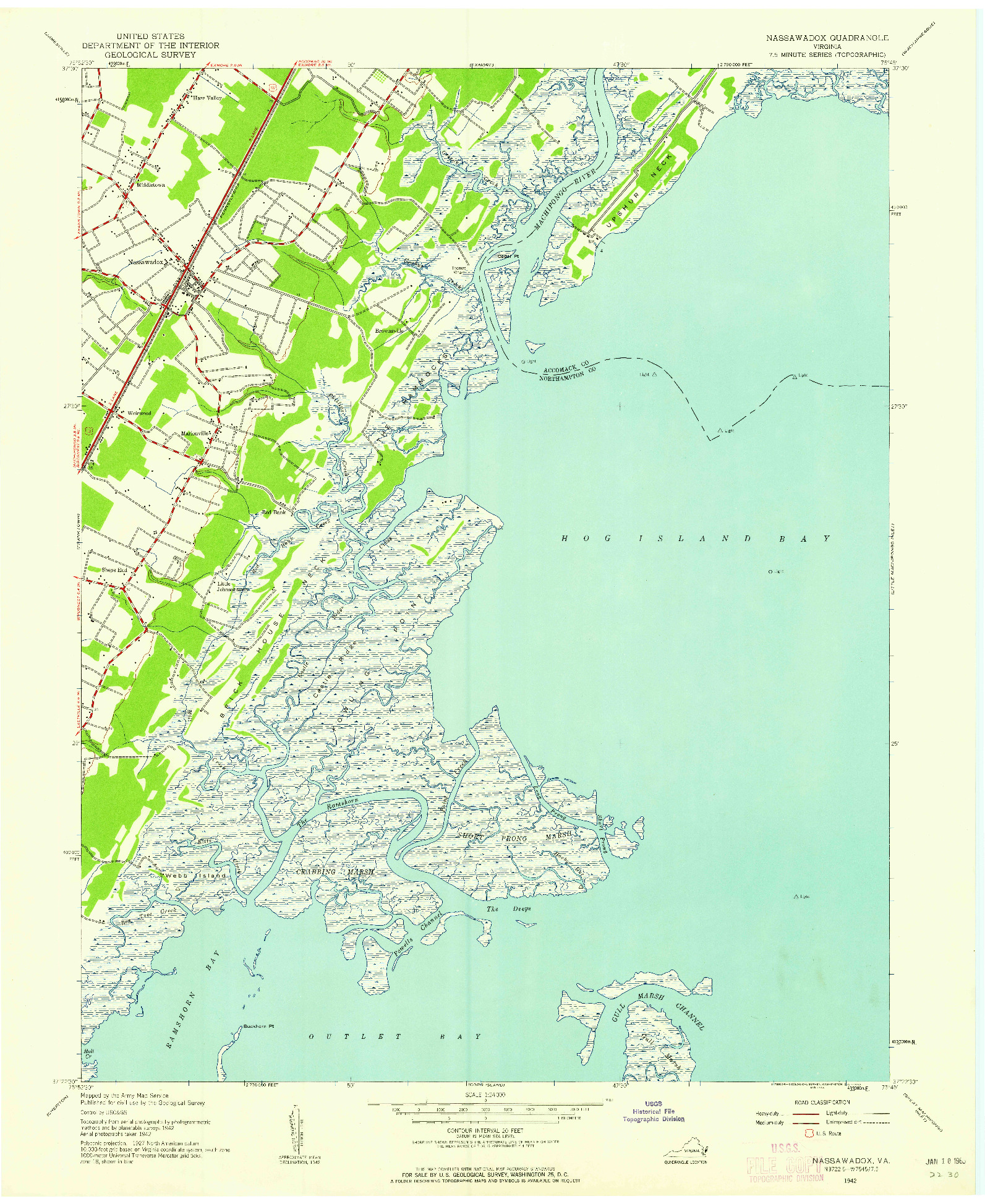 USGS 1:24000-SCALE QUADRANGLE FOR NASSAWADOX, VA 1942