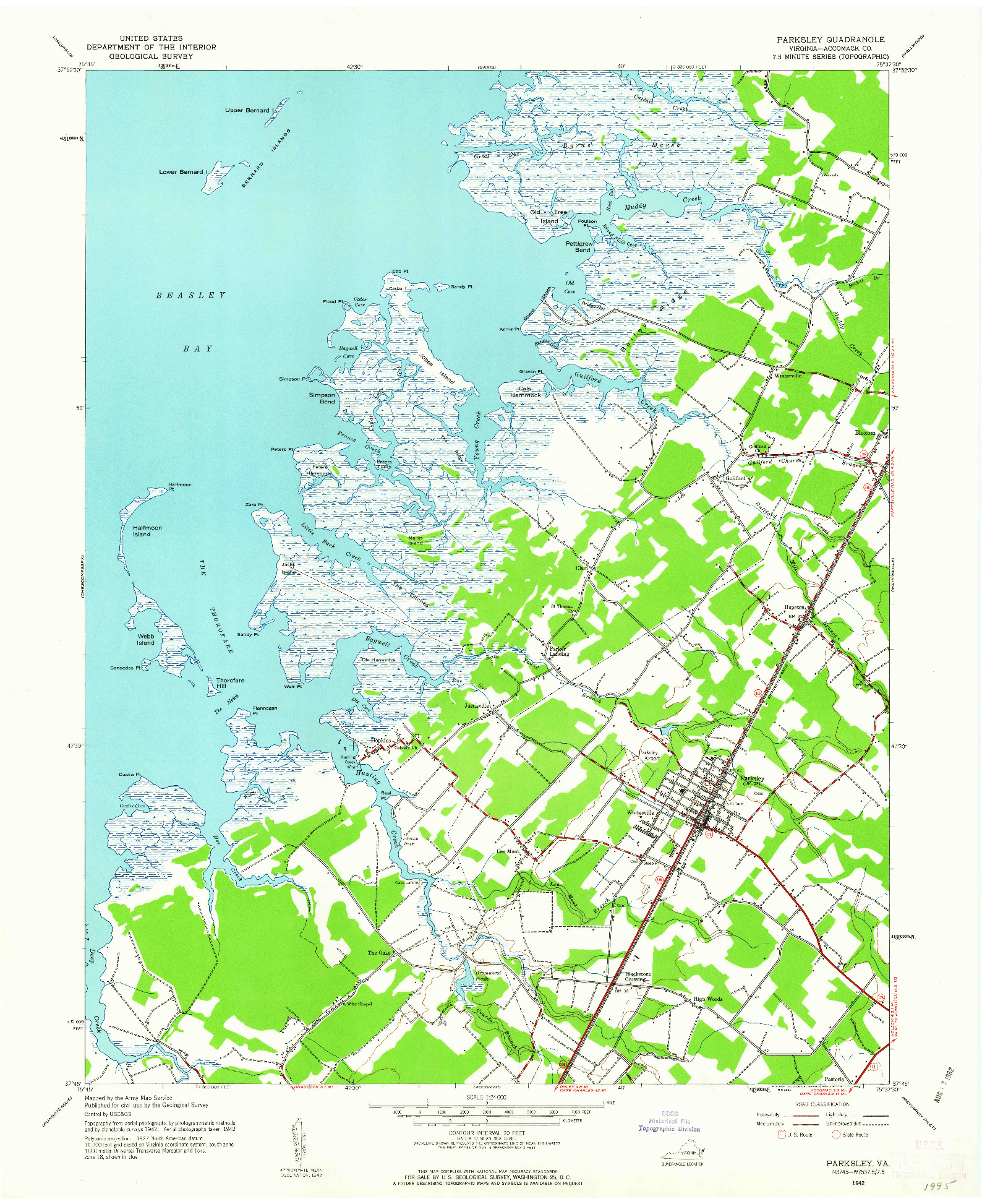 USGS 1:24000-SCALE QUADRANGLE FOR PARKSLEY, VA 1942