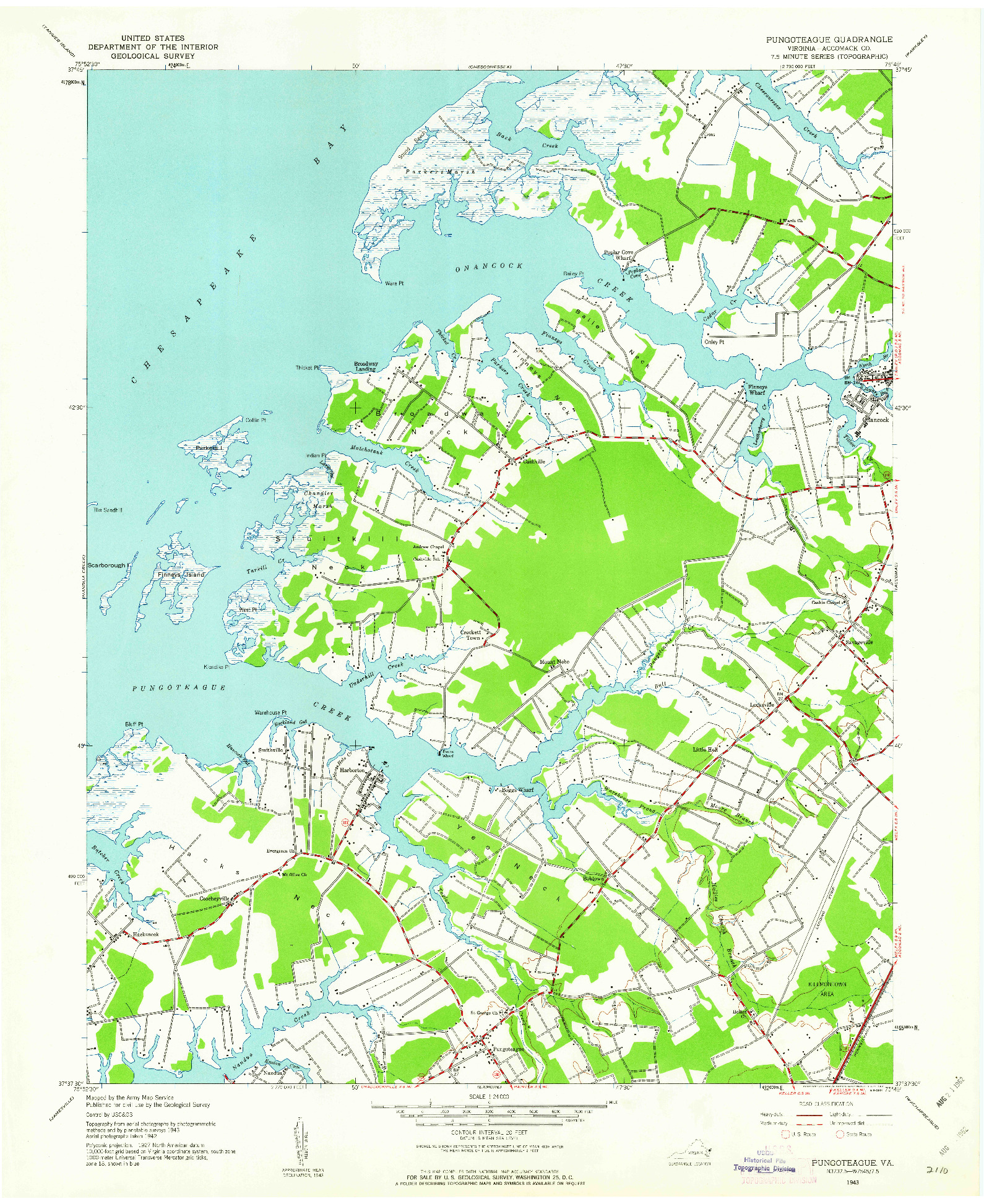 USGS 1:24000-SCALE QUADRANGLE FOR PUNGOTEAGUE, VA 1943