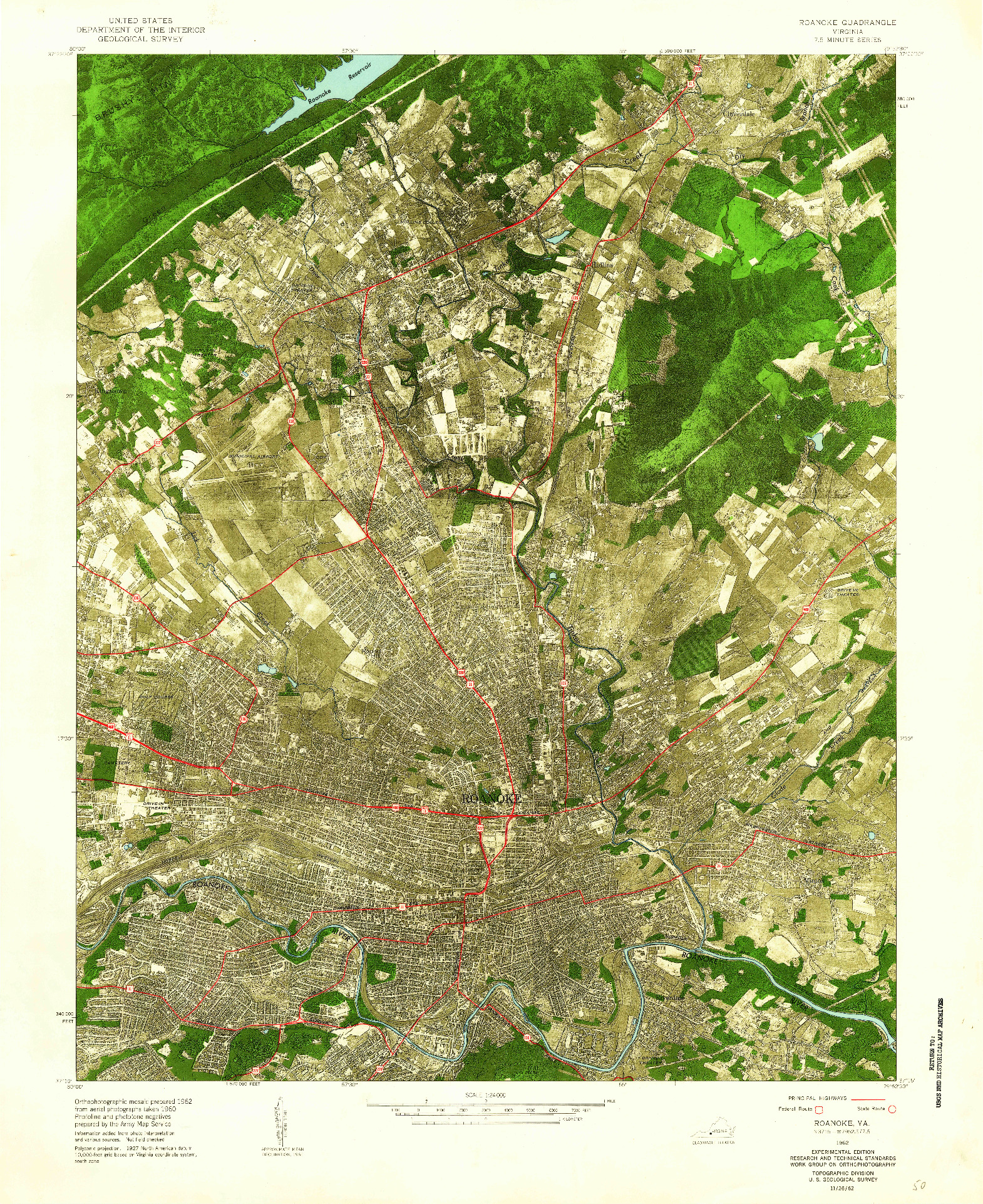 USGS 1:24000-SCALE QUADRANGLE FOR ROANOKE, VA 1962