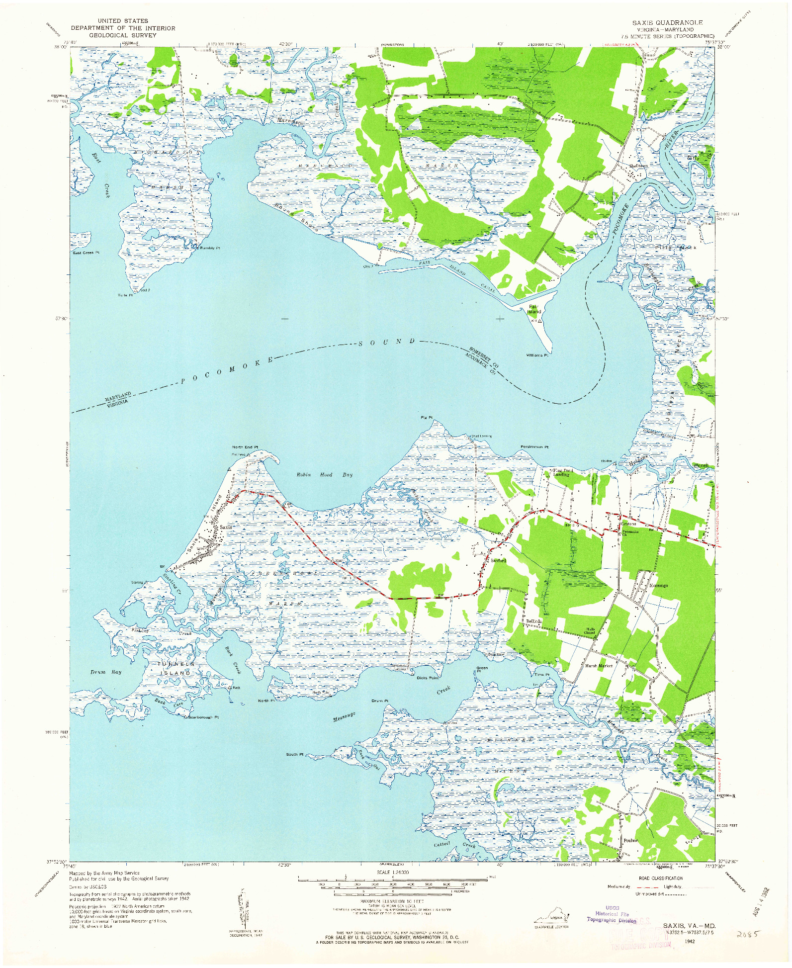 USGS 1:24000-SCALE QUADRANGLE FOR SAXIS, VA 1942