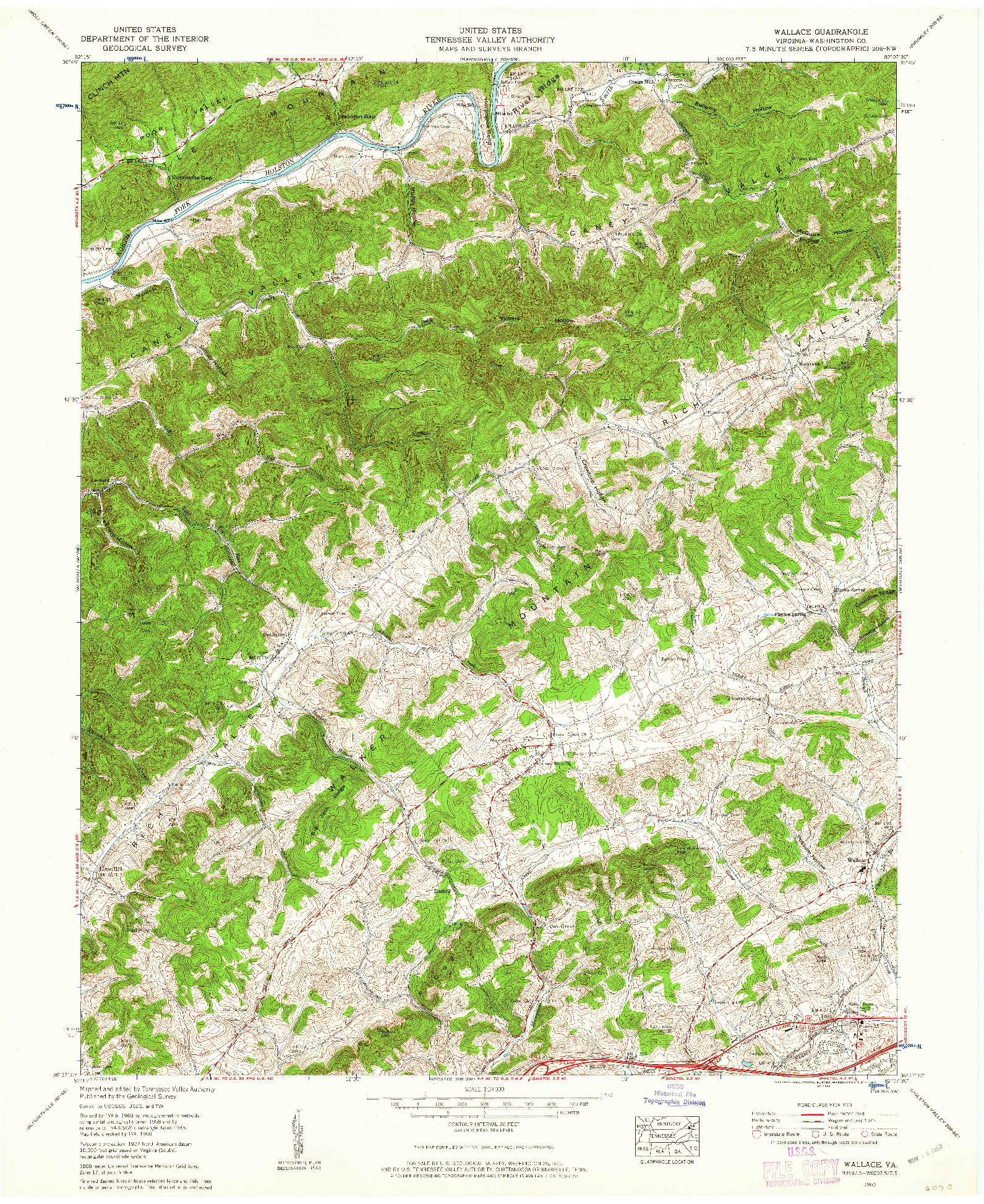 USGS 1:24000-SCALE QUADRANGLE FOR WALLACE, VA 1960