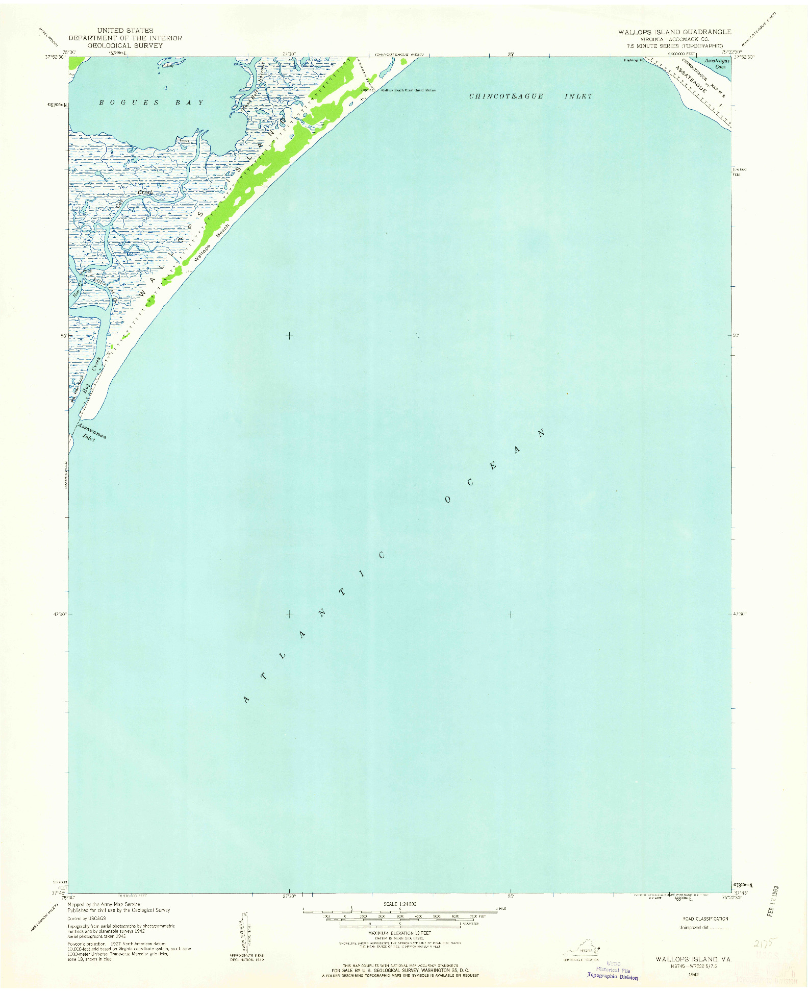 USGS 1:24000-SCALE QUADRANGLE FOR WALLOPS ISLAND, VA 1942