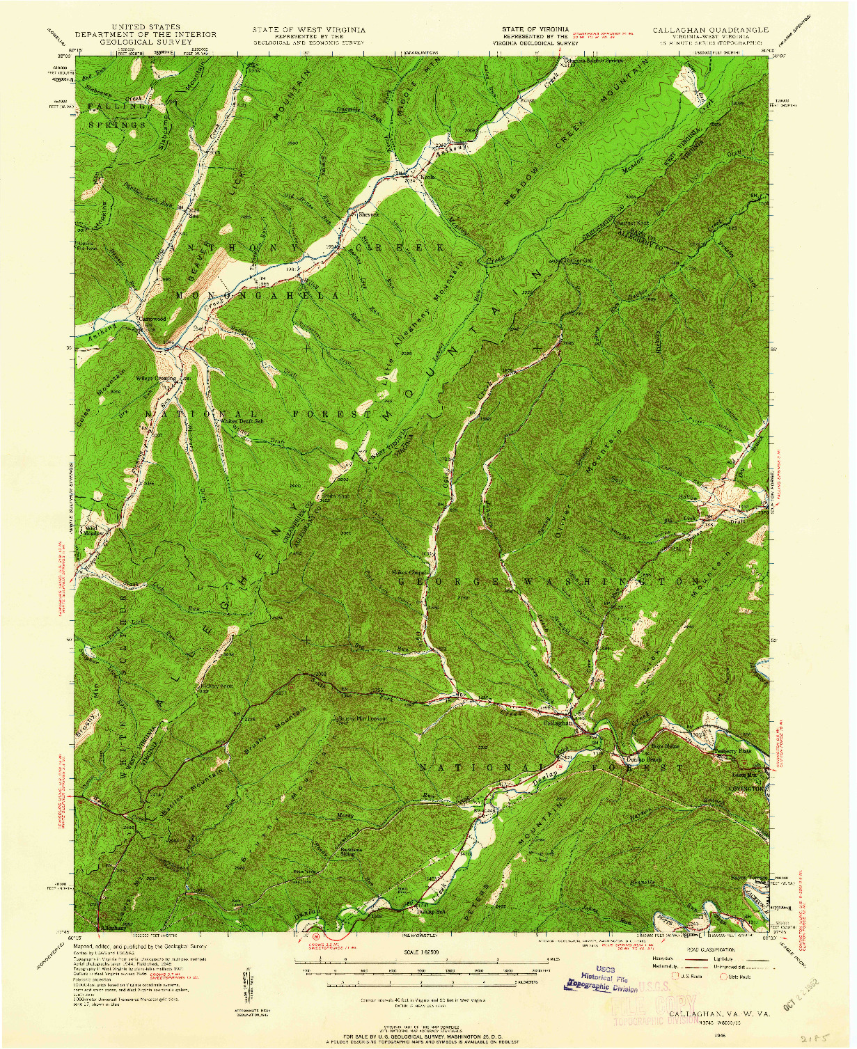 USGS 1:62500-SCALE QUADRANGLE FOR CALLAGHAN, VA 1946