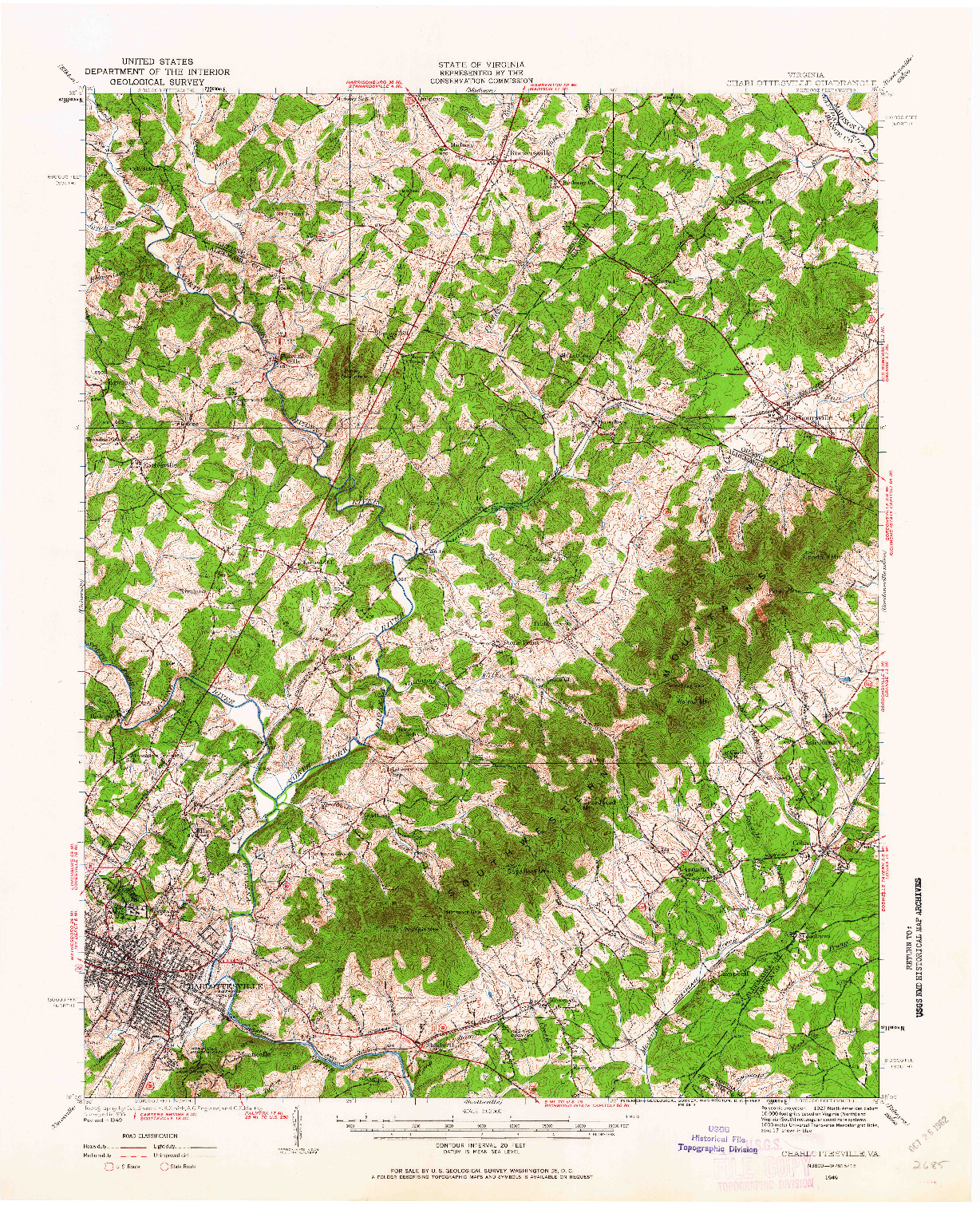 USGS 1:62500-SCALE QUADRANGLE FOR CHARLOTTESVILLE, VA 1949