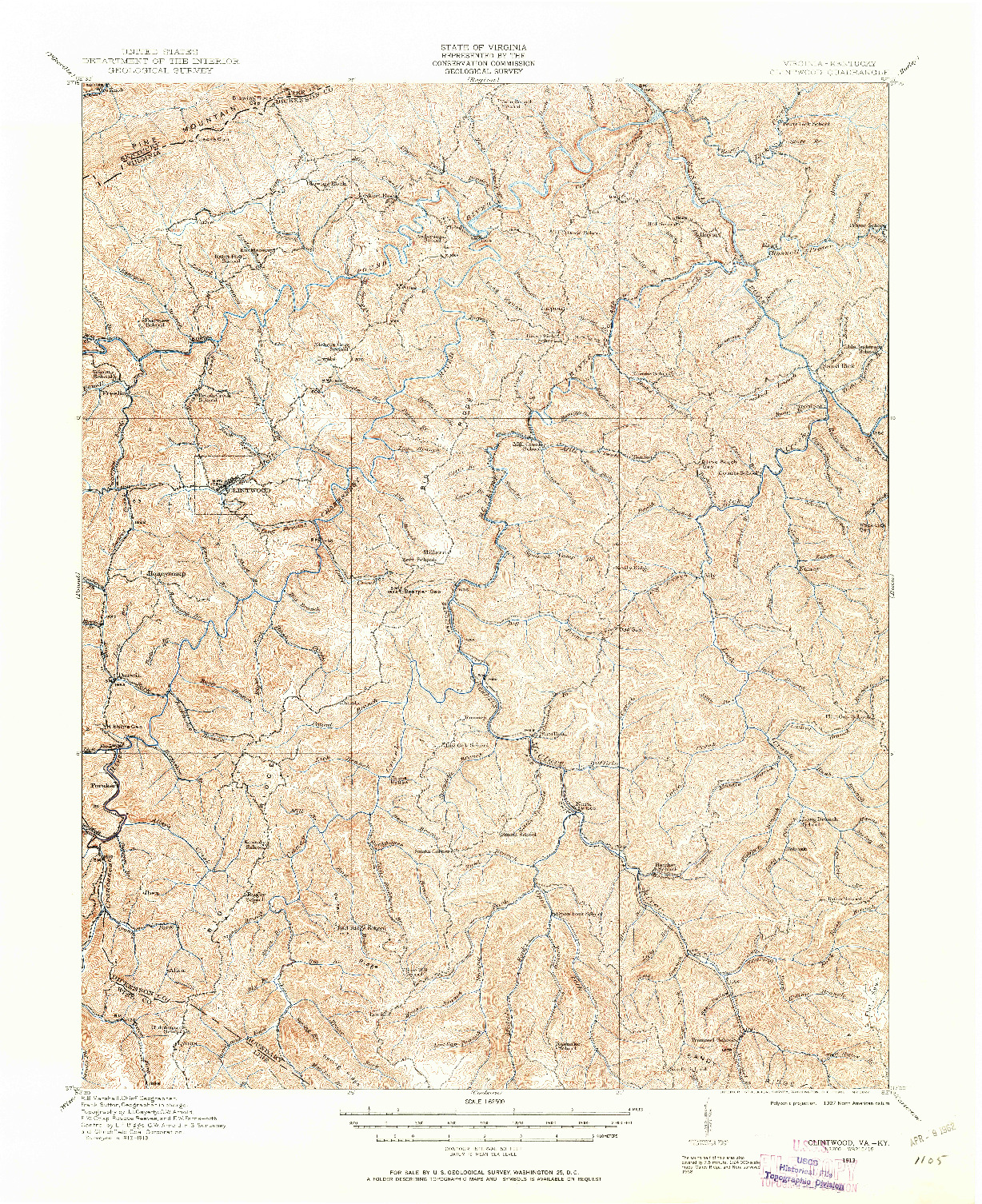 USGS 1:62500-SCALE QUADRANGLE FOR CLINTWOOD, VA 1913