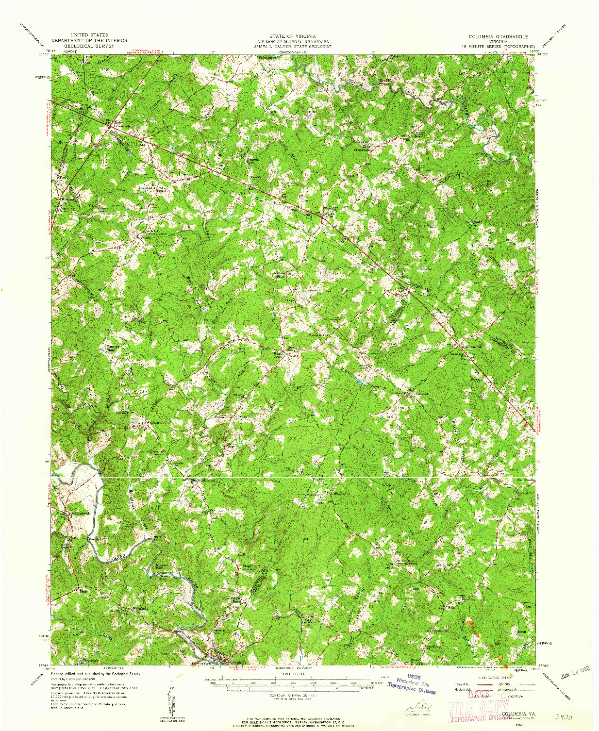 USGS 1:62500-SCALE QUADRANGLE FOR COLUMBIA, VA 1960