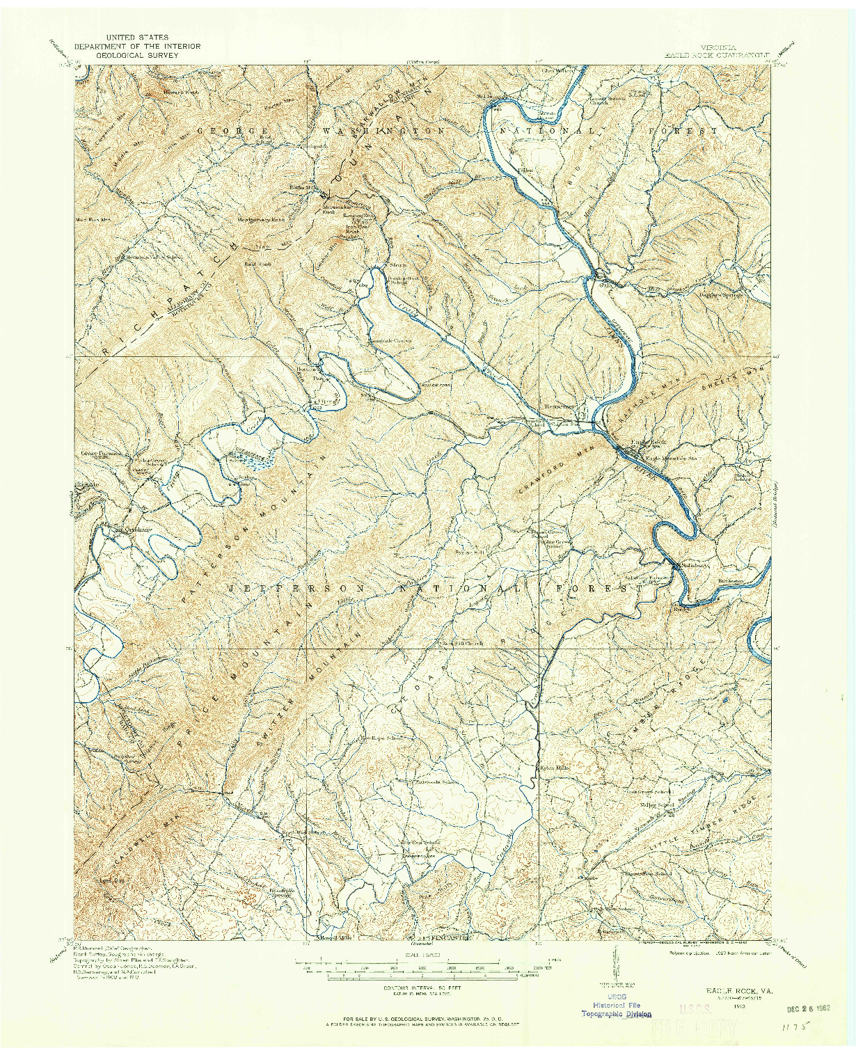 USGS 1:62500-SCALE QUADRANGLE FOR EAGLE ROCK, VA 1913