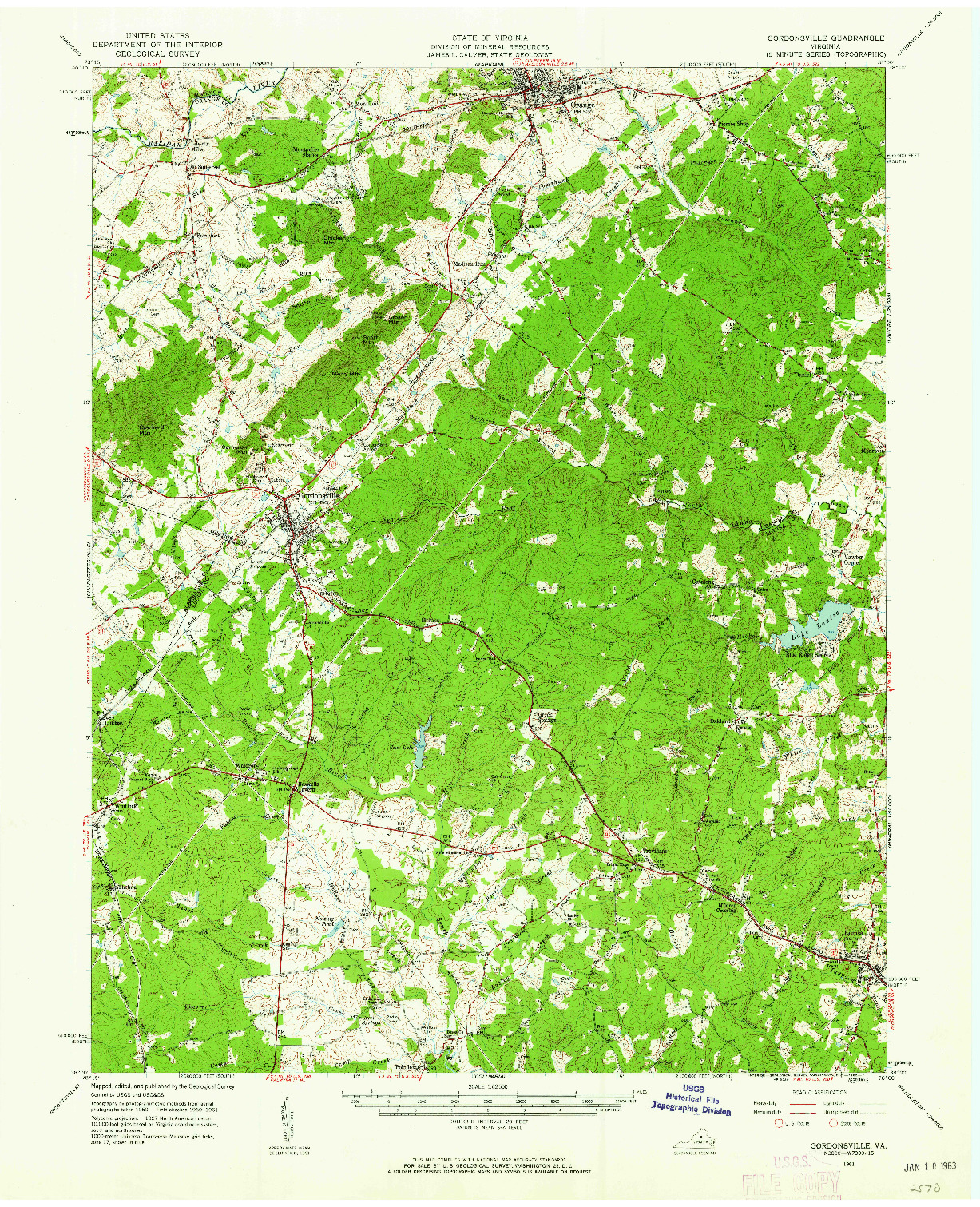 USGS 1:62500-SCALE QUADRANGLE FOR GORDONSVILLE, VA 1961